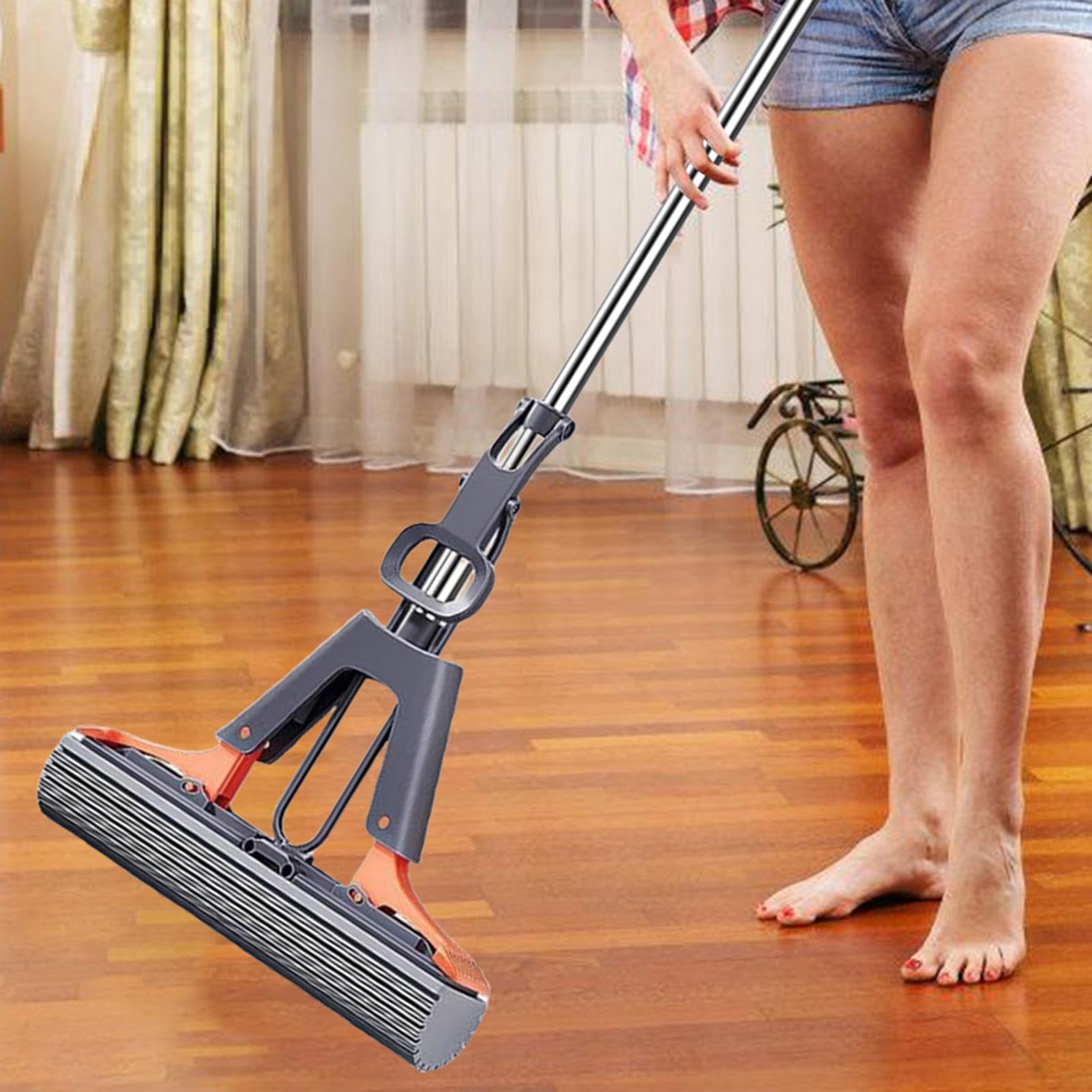 Balai à Rouleau De Sol – Éponge PVA Pour Nettoyer Les Sols, Serpillère Absorbante Pour Le Nettoyage Des Sols En Bois Dur, Carrelage, Marbre Avec 2 Têtes D'éponge Pour Salon, Balcon