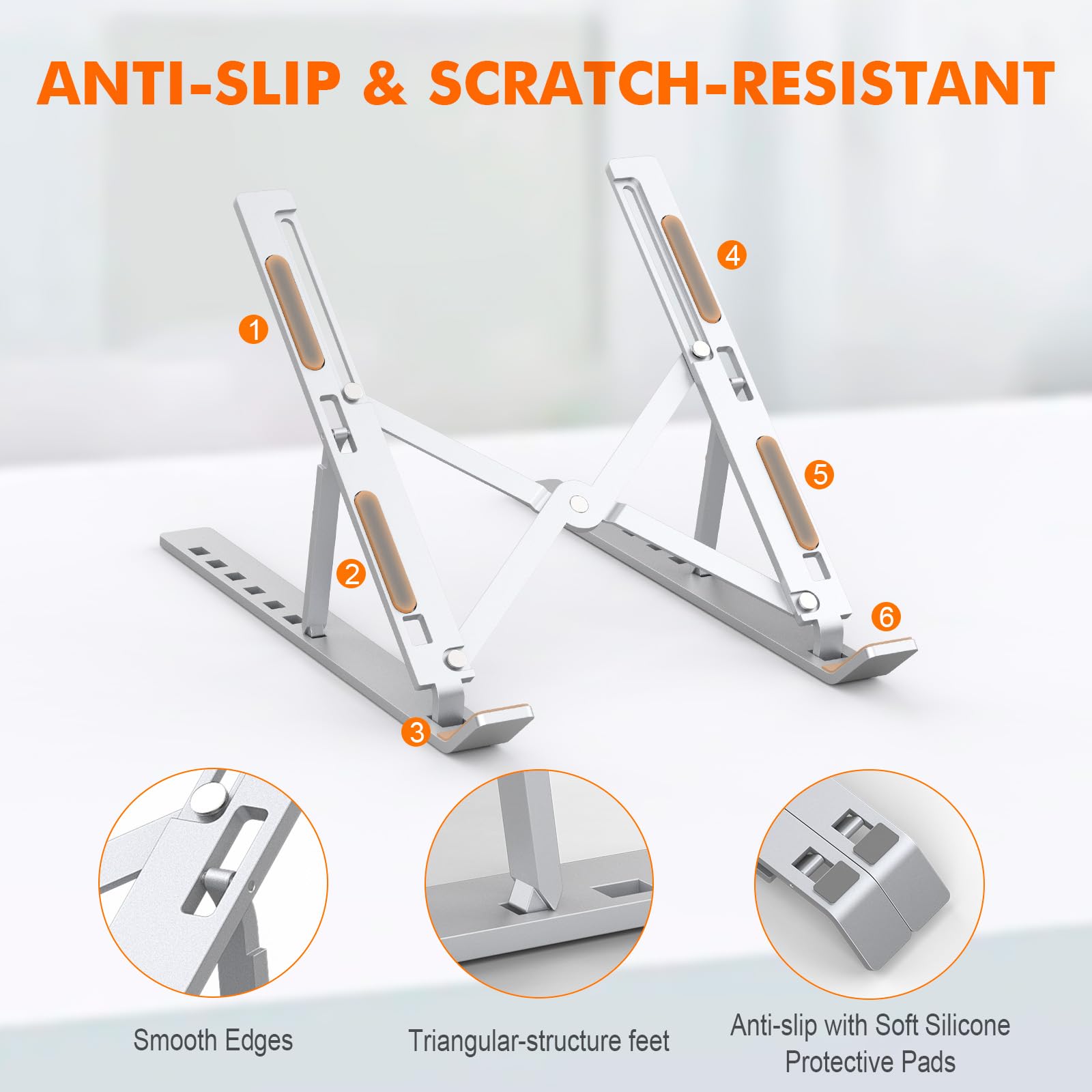 GRIFEMA Soporte para Ordenador Portátil, Laptop Stand Ajustable en 7 Ángulos, Aluminio Plegable con Bolsa, Ergonómico Ventilado para 10-15.6"