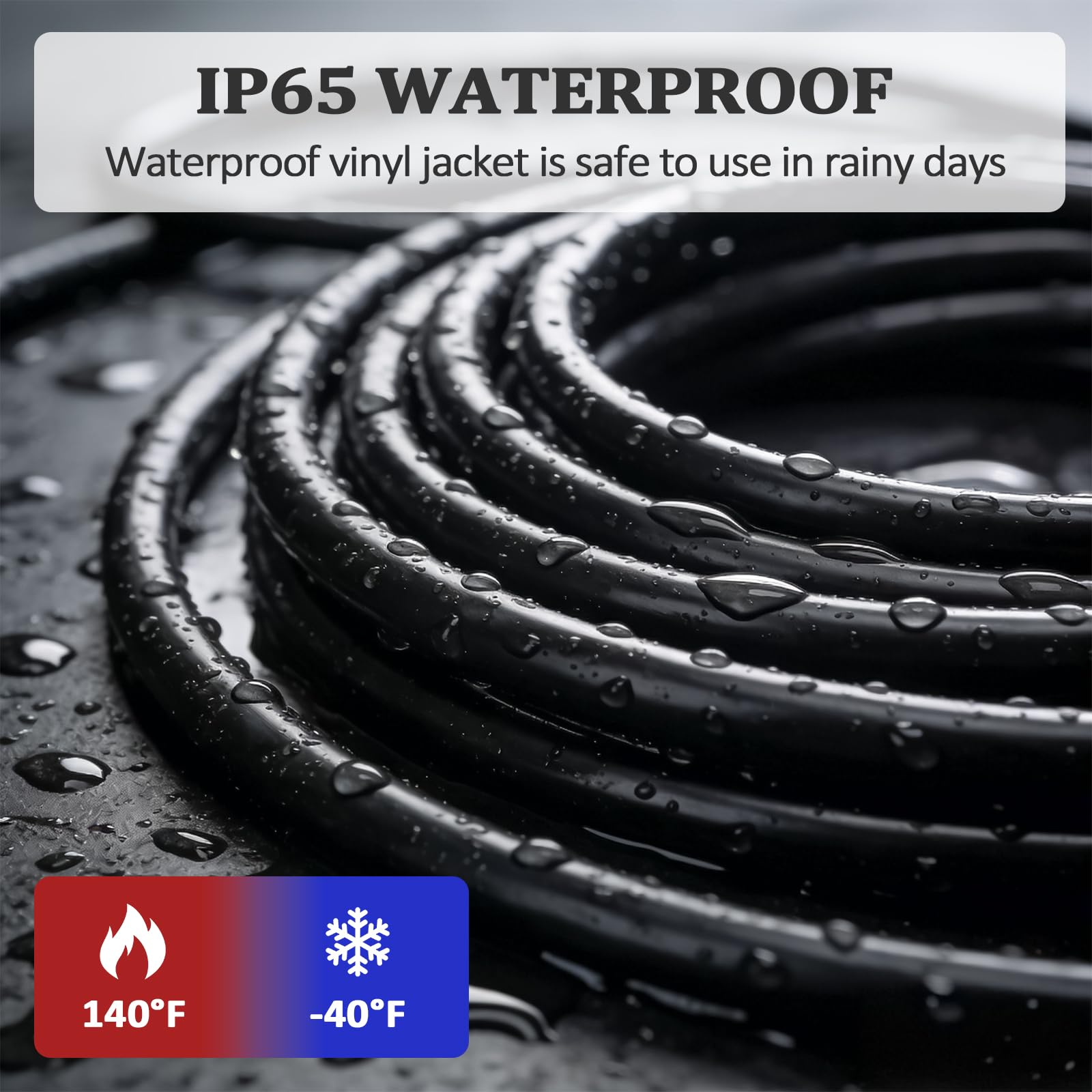 Cable de extensión negro de 15 pies para interiores y exteriores, cable eléctrico impermeable de calibre 16 con enchufe a tierra de 3 puntas, cable eléctrico SJTW de 13 A, 1625 W, 16/3