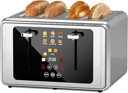 4 Slice Toaster,Touchscreen & Dual Independent Control Panel,5 Basic Functions & Digital Countdown Toasters,6 Shade Settings＆6 Bread Types,Smart Bread Maker Mute/Screen-Off, Stainless Steel