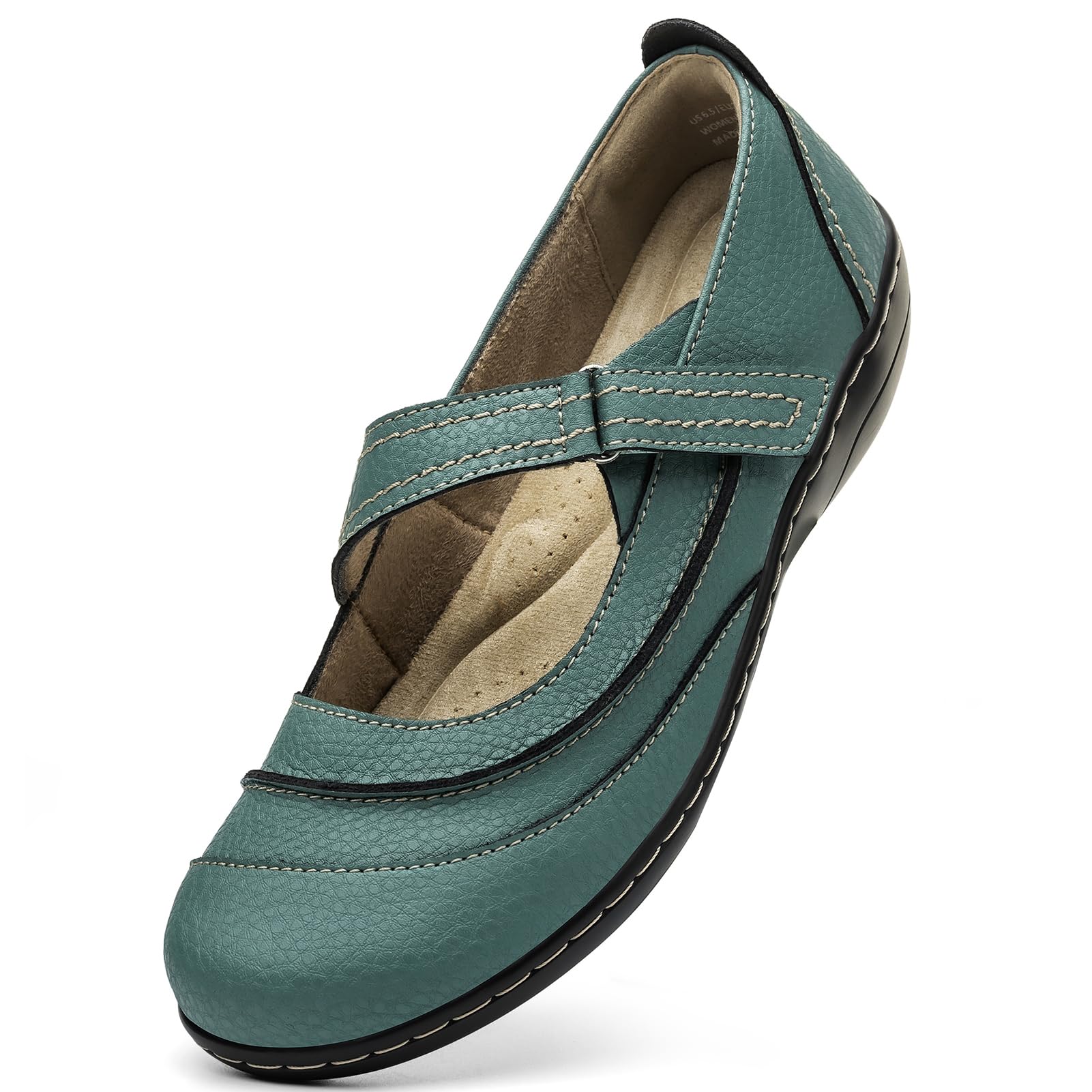 TALENAVA Women's Comfortable & Lightweight Leather Mary Jane Flats Versatile Business Casual Dress Shoes Work Office Cute Stylish Everyday Walking