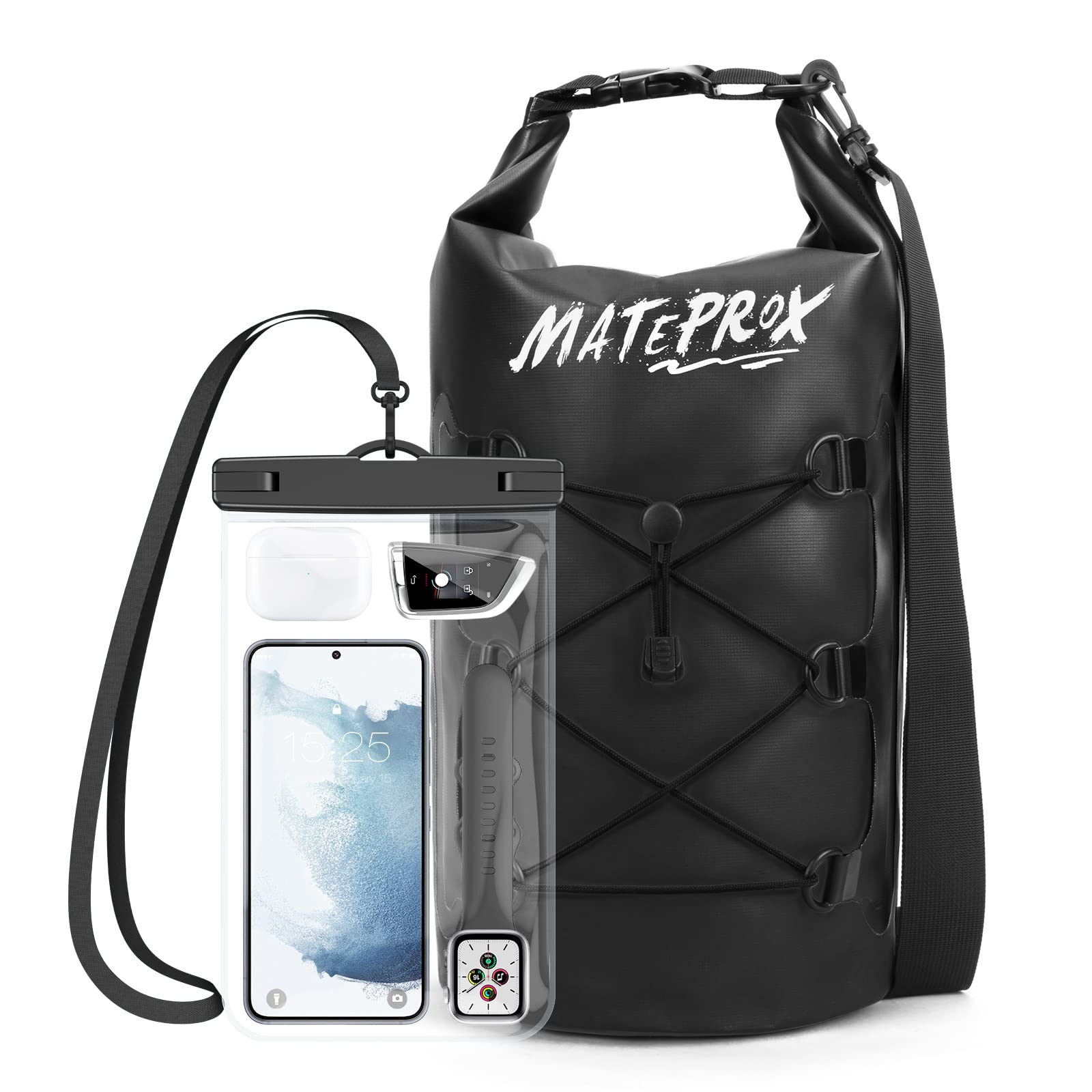 MATEPROX Waterproof Dry Bag for Man Woman, 10L Floating Beach Bags for Kayaking Boating Fishing Rafting and Camping with Large Waterproof Phone Pouch-Black