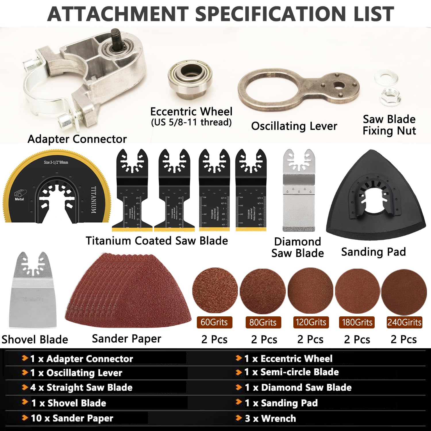 Adaptador de herramienta oscilante para amoladora angular, kit de múltiples herramientas oscilantes con multiherramienta eléctrica de 20 piezas para cortar clavos de madera, yeso, quitar