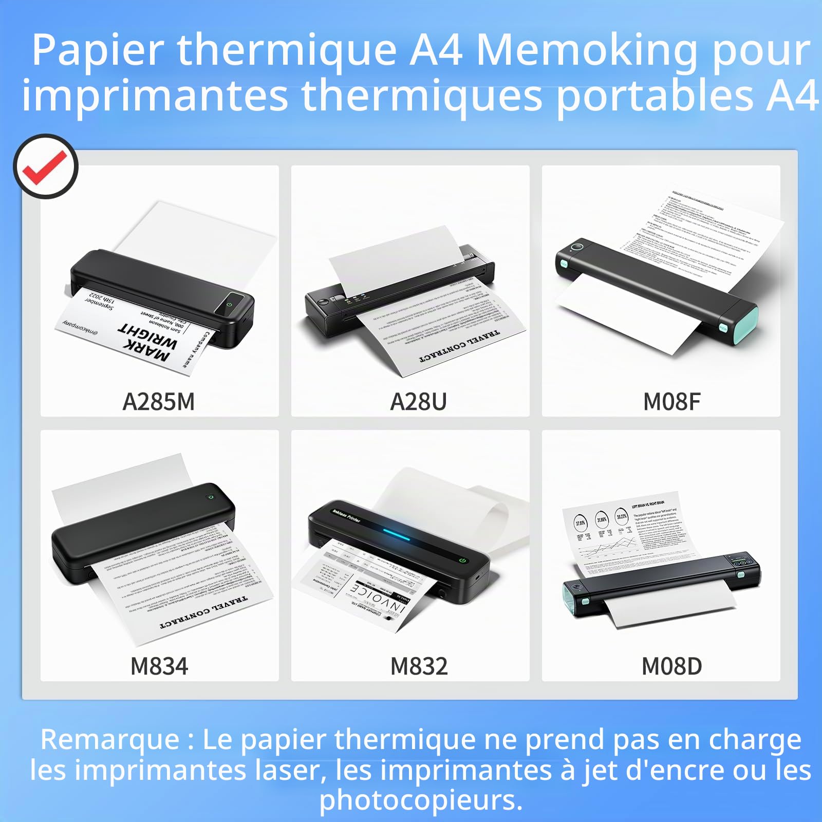 Papier Thermique A4 210 x 297 mm Lot de 100 Feuilles Compatible Phomemo TATTMUSE A285M A28U M08F M834 M832D M08D