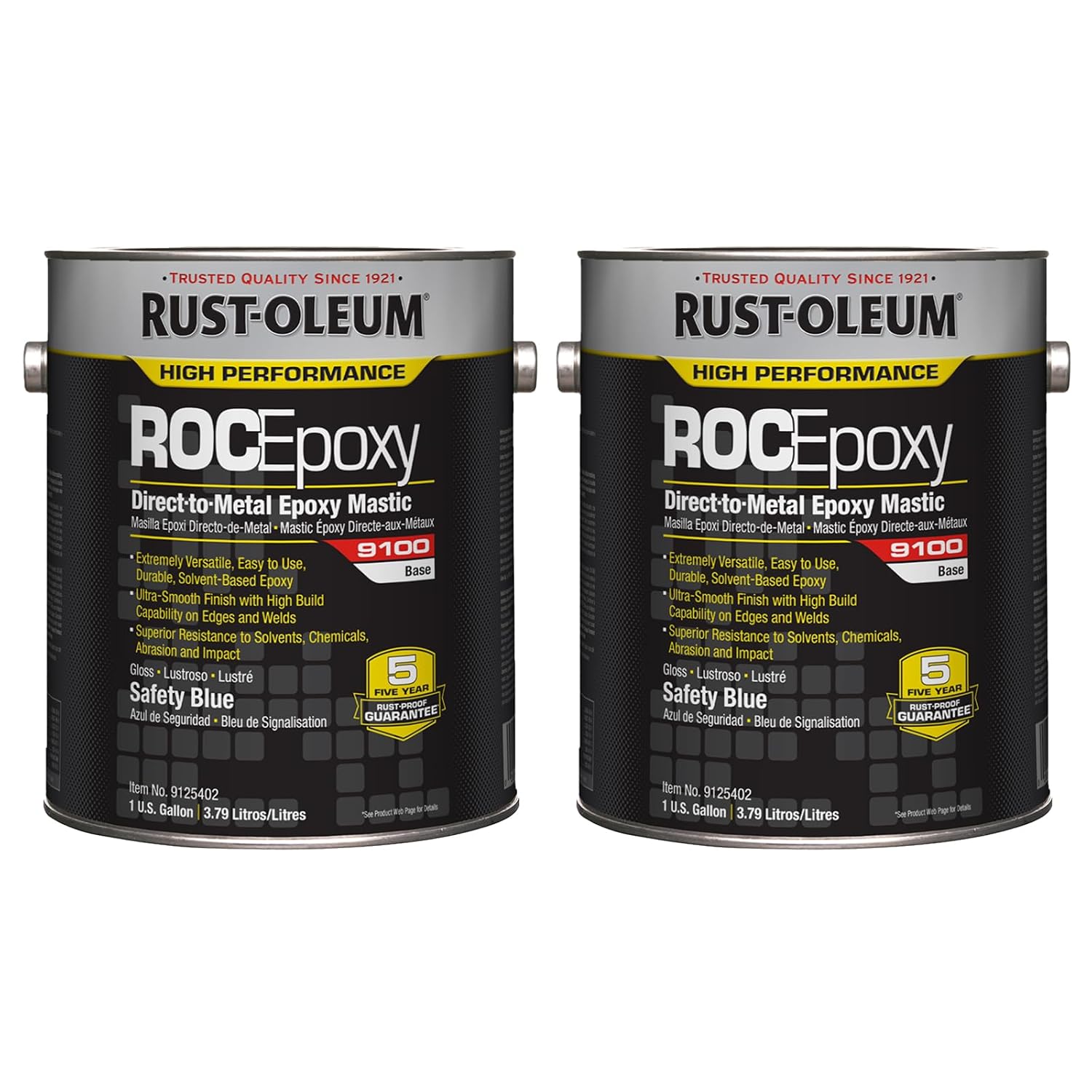 Rust-Oleum 9125402 Safety Blue High Performance V9100 System Low VOC DTM Epoxy Mastic Paint, 1 gal, 1 fl. oz. Can (Pack of 2)