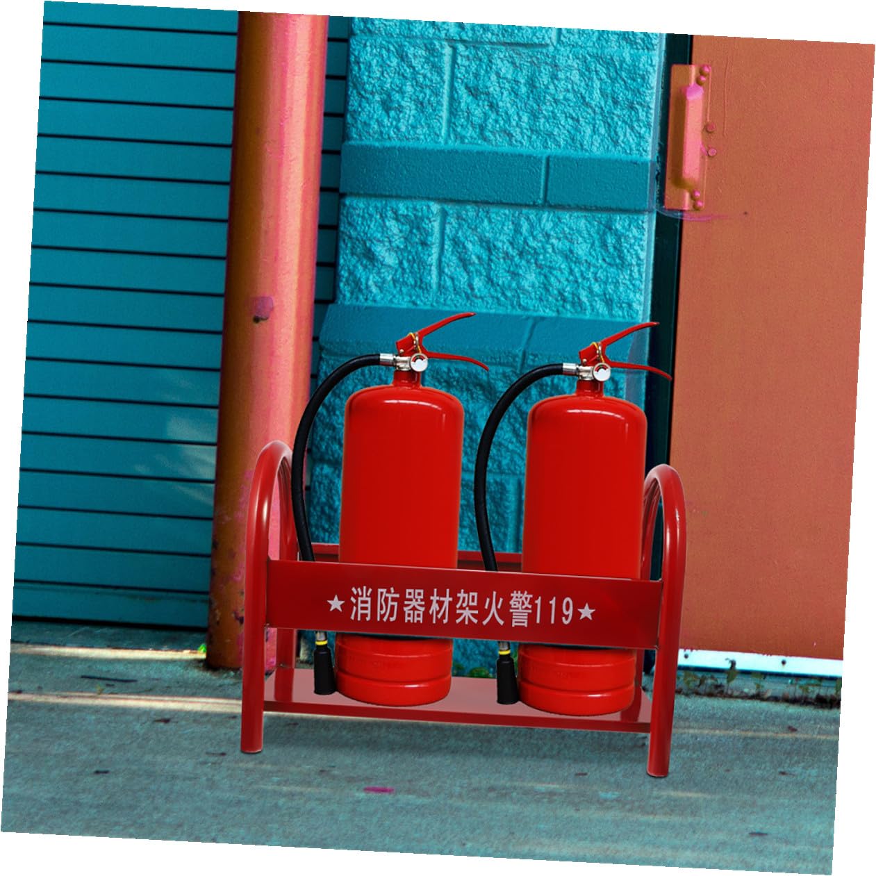 Soporte de Hierro para Extintor de Polvo Rojo de 4 Kg Base Reforzada para 2 Extintores de 2-4 Kg Soporte de Suelo Estable para Almacenamiento Organizado y Seguridad contra