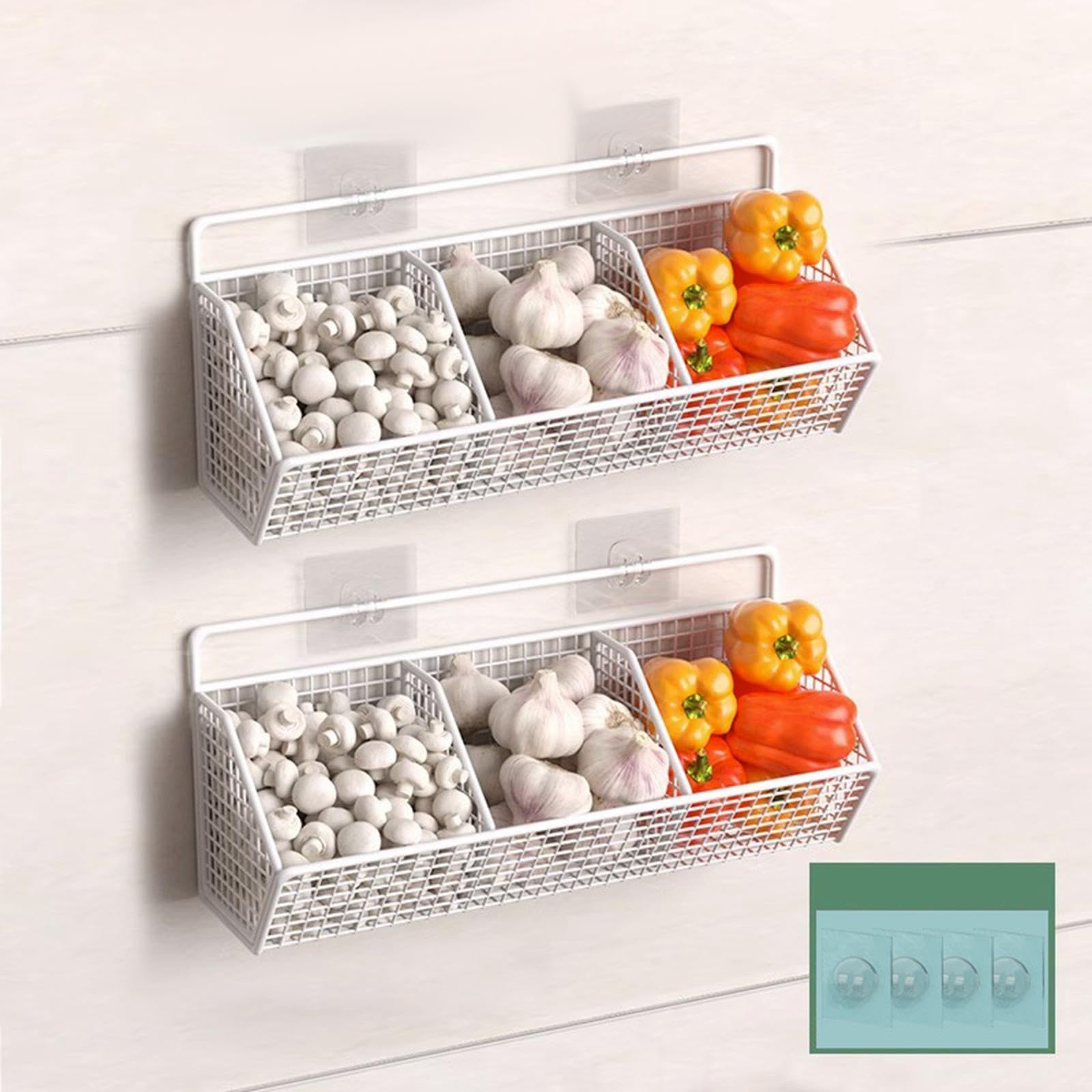 Cesta de frutas de metal rústica montada en la pared, alambre de 3 niveles para cocina, baño y sala de estar, elegante solución de almacenamiento, decoración decorativa del hogar