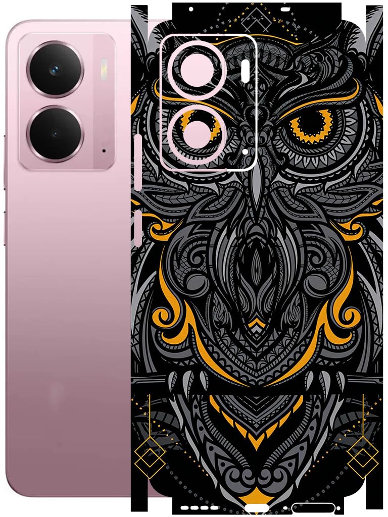 atodds mobile skin sticker wrap | compatible for realme p3 (5g) | scratchproof matte finish | full coverage for all sides & camera protection (black-owl)