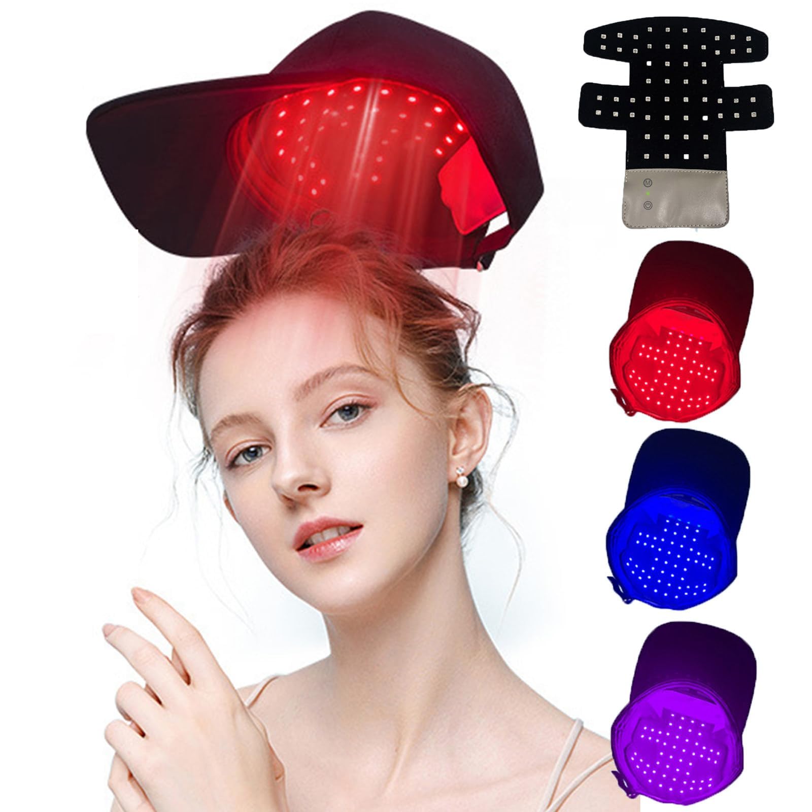 Cappello per terapia a luce rossa per ricrescita dei capelli (160 LED), 660 nm 460 nm 850 nm, luce rossa e blu, cronometraggio intelligente 20 minuti, promuove la circolazione/immunità alla calvizie