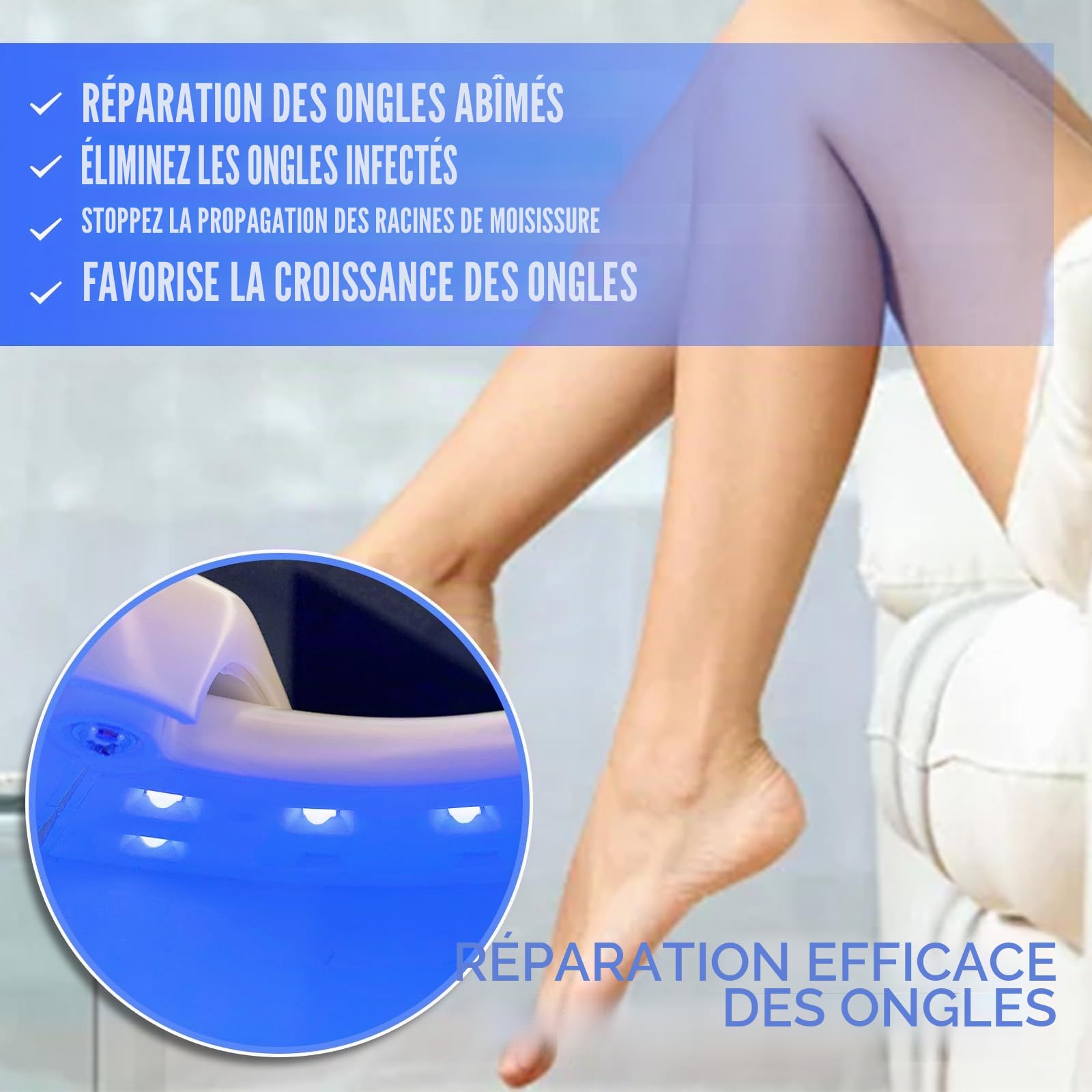 Appareil de traitement laser contre les champignons des ongles - 22 LED - Rechargeable - 470 nm - 910 nm - Haute efficacité - Pour ongles des doigts et des pieds (Gris et blanc)