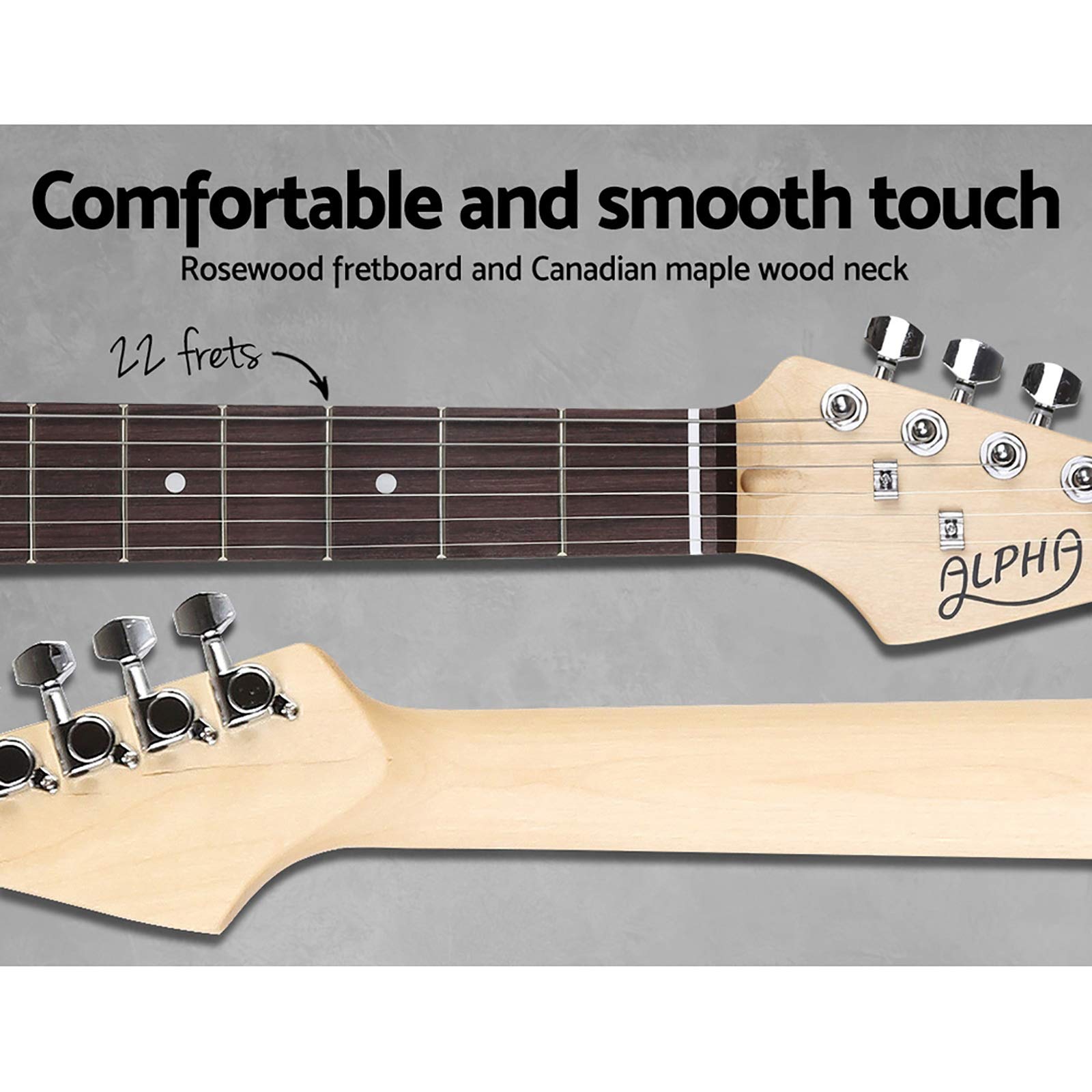 Alpha Electric Guitar Music String Instrument Rock w/Carry Bag, 3m