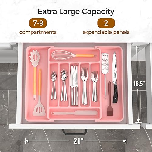 Miniatura 2 de Organizador de cubiertos expandible extragrande, sin BPA, apto para alimentos, organizador de cajones de utensilios de cocina, soporte ajustable