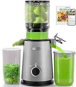 Cold Press Juicer, ECOSELF Juicer Machines with Large Feed Chute Fit Whole Fruits & Vegetables, Self Feeding for Juice Extractor Machine, Easy to Clean and Assemble, High Juice Yield