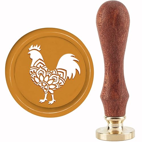 CRASPIRE Sello de cera de sellado vintage de mandala de gallo de 1.181 in, sello de madera retro, cabeza de latón extraíble para invitaciones de