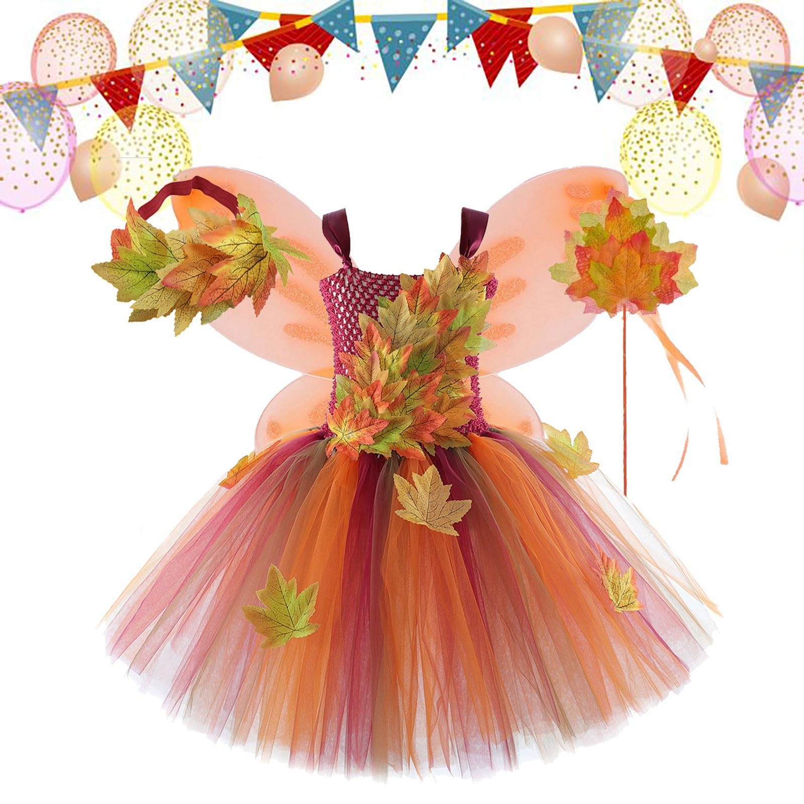 Generisch Conjunto de disfraz de hada de otoño para niña, vestido de tutú con alas, diadema y varita mágica, disfraz de hada del bosque para Halloween, carnaval, actuación y fiesta
