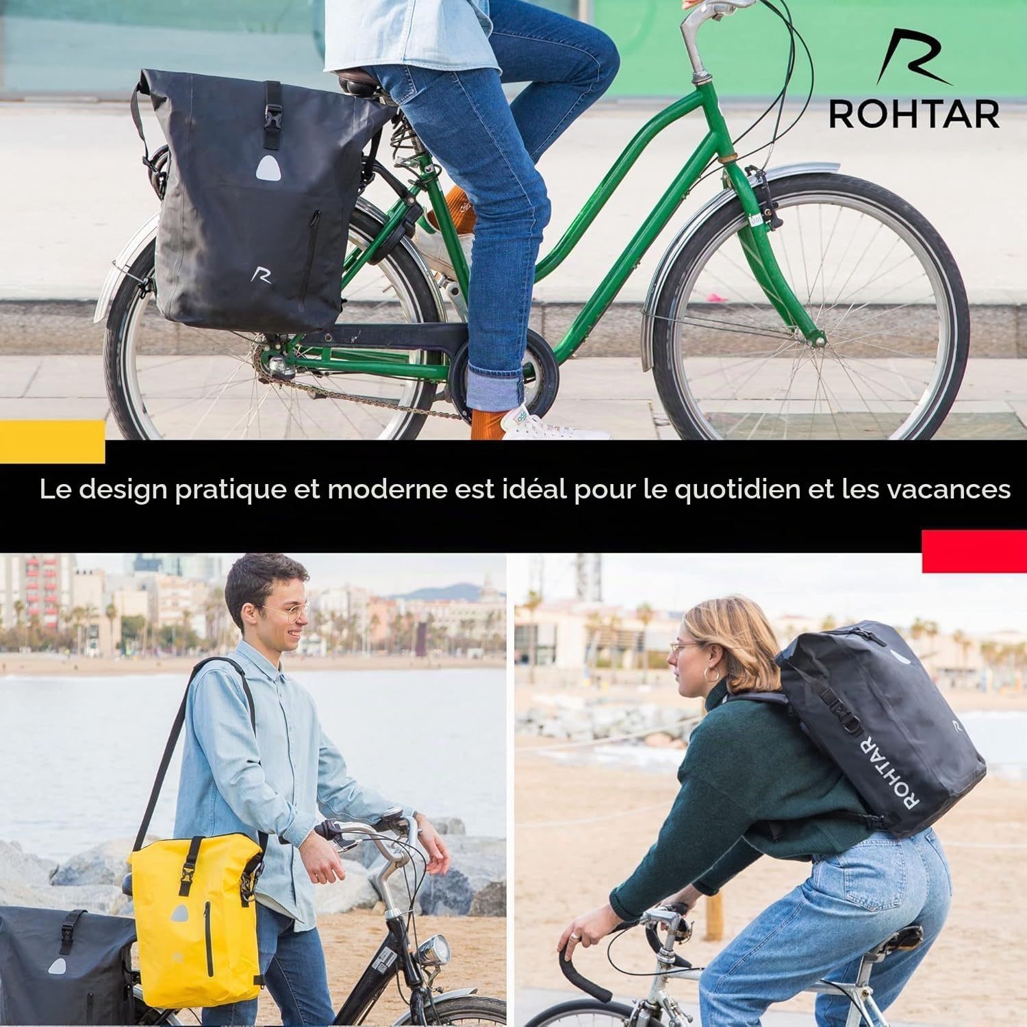 Sacoche de Porte-Bagages de Vélo Convertible en Sac à Dos et Sac Messager - Durable, Hydrofuge et Réfléchissant pour la Sécurité