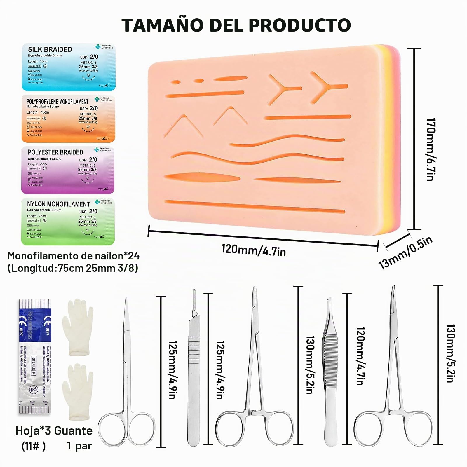 Kit de Práctica de Suturas: Set Completo de Entrenamiento para Perfeccionamiento de Técnicas de Sutura y el Desarrollo