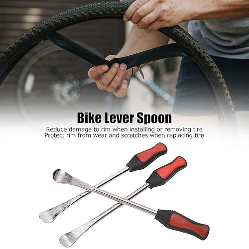 Miniatura 2 de Juego de 3 palancas de neumáticos de acero inoxidable de 11 pulgadas y 2 protectores de llanta de ruedas, kit de herramientas para motocicleta,