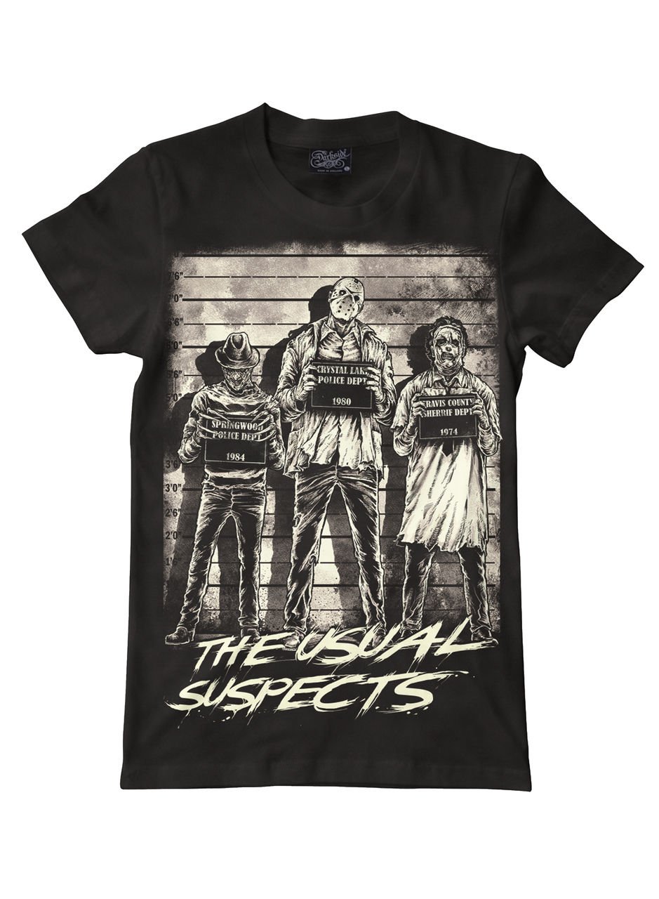 The Usual Suspects Mens Horror Movie Genuine Darkside Mens T Shirt Inspired by Freddy Jason and Leatherface Black
