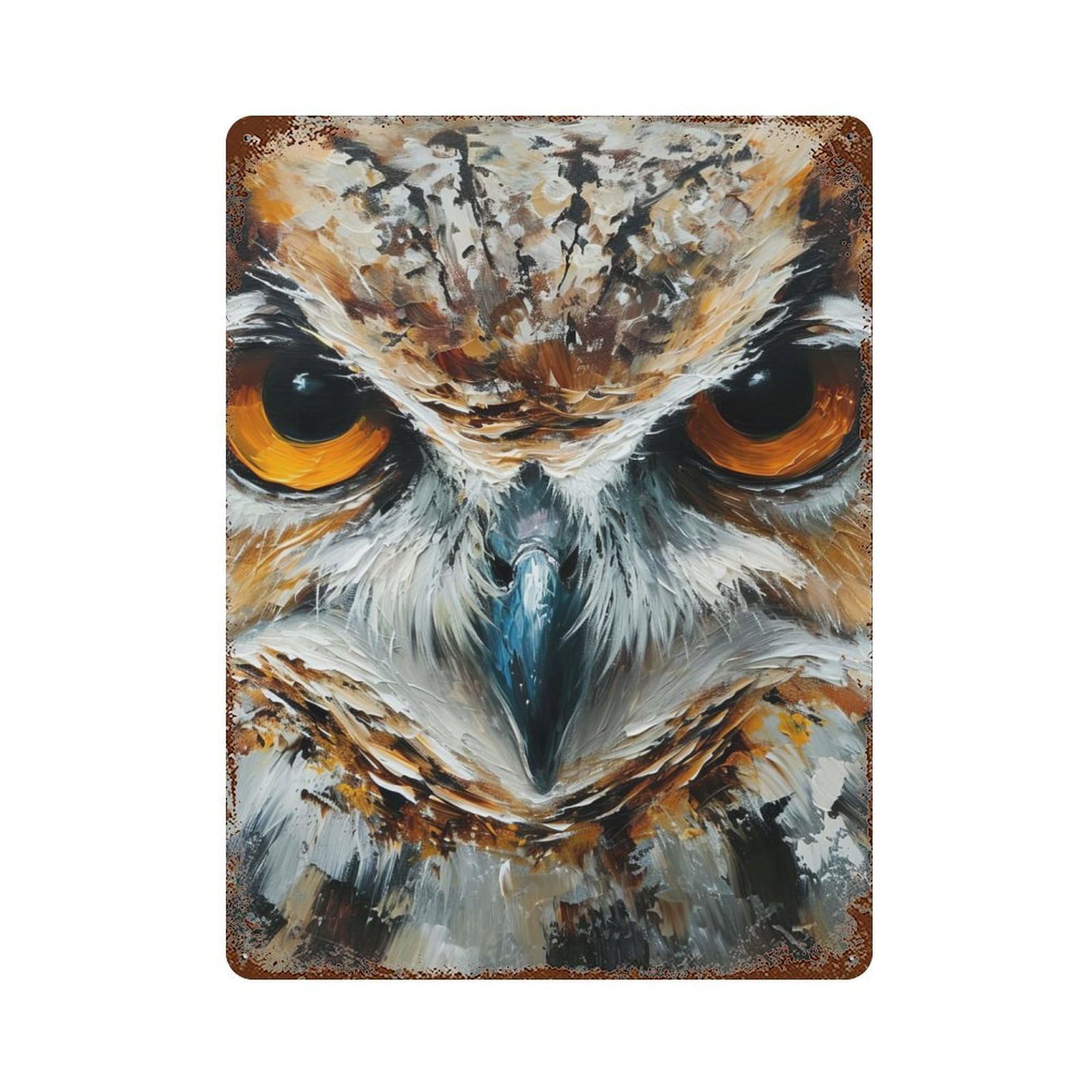 Owl Portrait Distressed Metal Wall Sign 15.7"x11.8", Ideal for Cafe, Home Bar And Lounge Decor