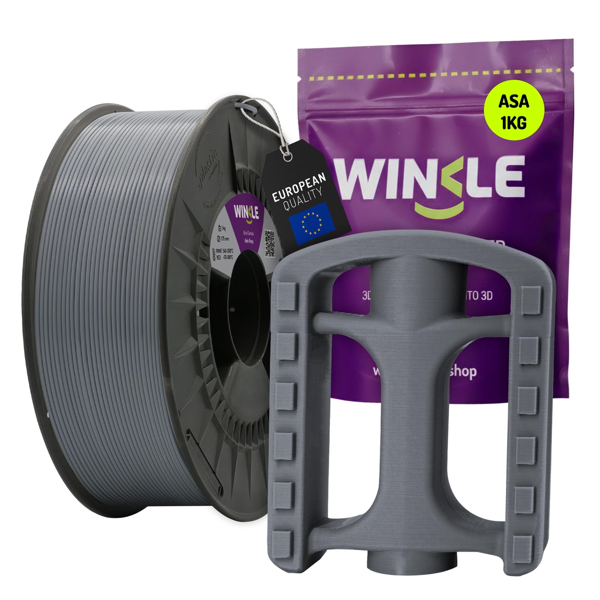 WINKLE ASA Filament 1.75mm Aschgrau, 1kg Spule, 3D Drucker Filament Kompatibel mit den meisten FDM Druckern, 3D-Druckmaterialien, Maßgenauigkeit, Wetter- und UV-beständig