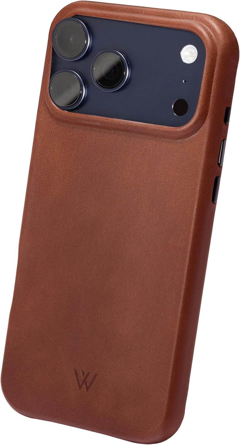 Wilken Leather Slim Phone Case Compatible with iPhone 17 Pro | Compatible with MagSafe & Wireless Charging | Premium Top-Grain Leather Cover with Metal Buttons (17 Pro, Brown, Open Camera) - Image 8