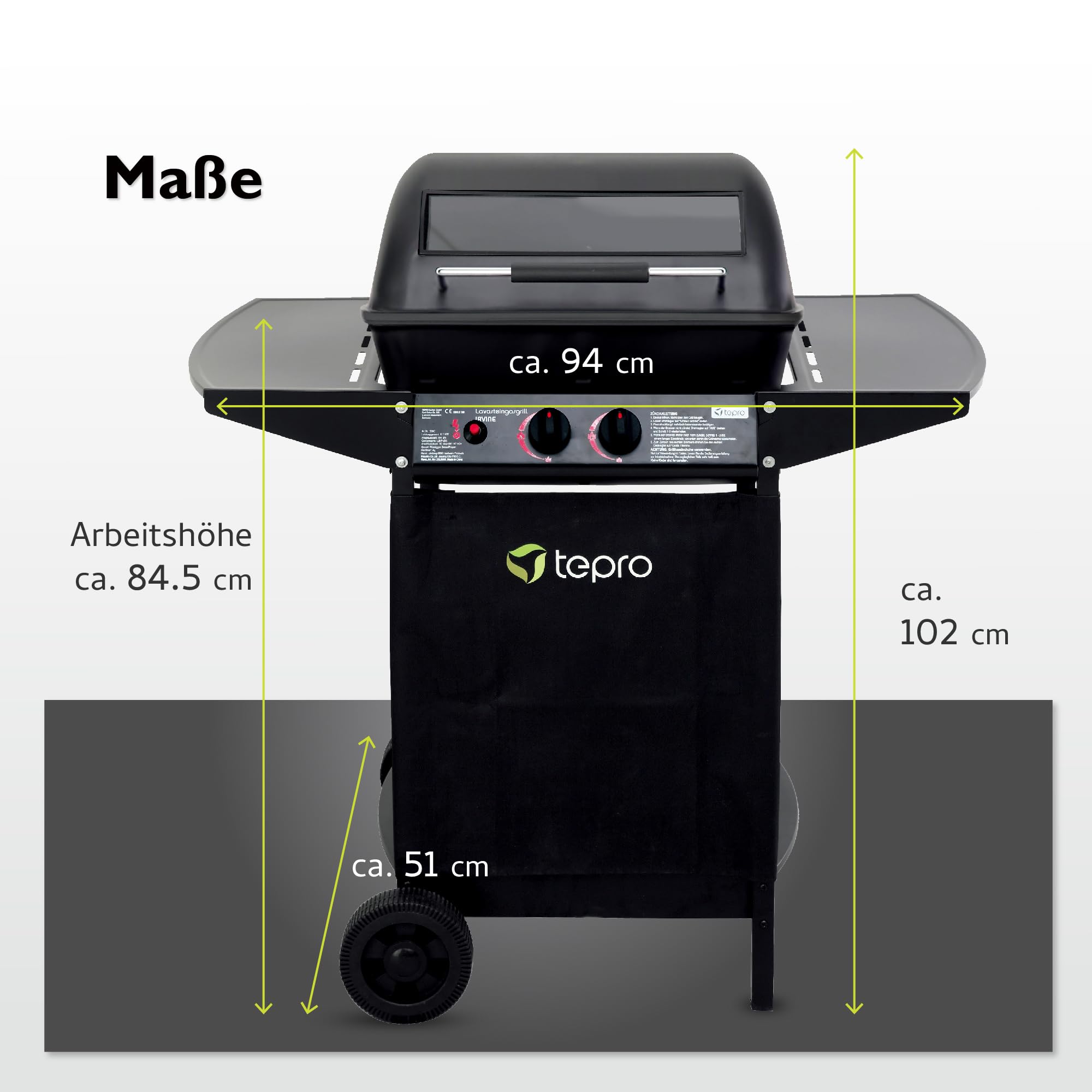 tepro Grill gazowy z lawy wulkanicznej Irvine, moc całkowita maks. 5,4 kW, powierzchnia grillowania: ok. 50 x 31 cm