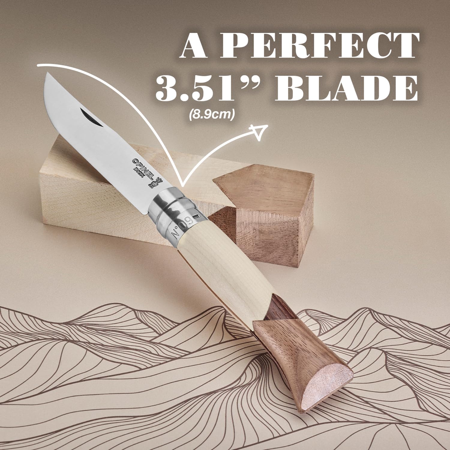 Opinel Taschenmesser No 09 Cime Limited Edition 9 cm Klappmesser mit 12C27 Edelstahlklinge und Holzgriff aus Ahorn Esche Walnuss, Virobloc Verriegelung