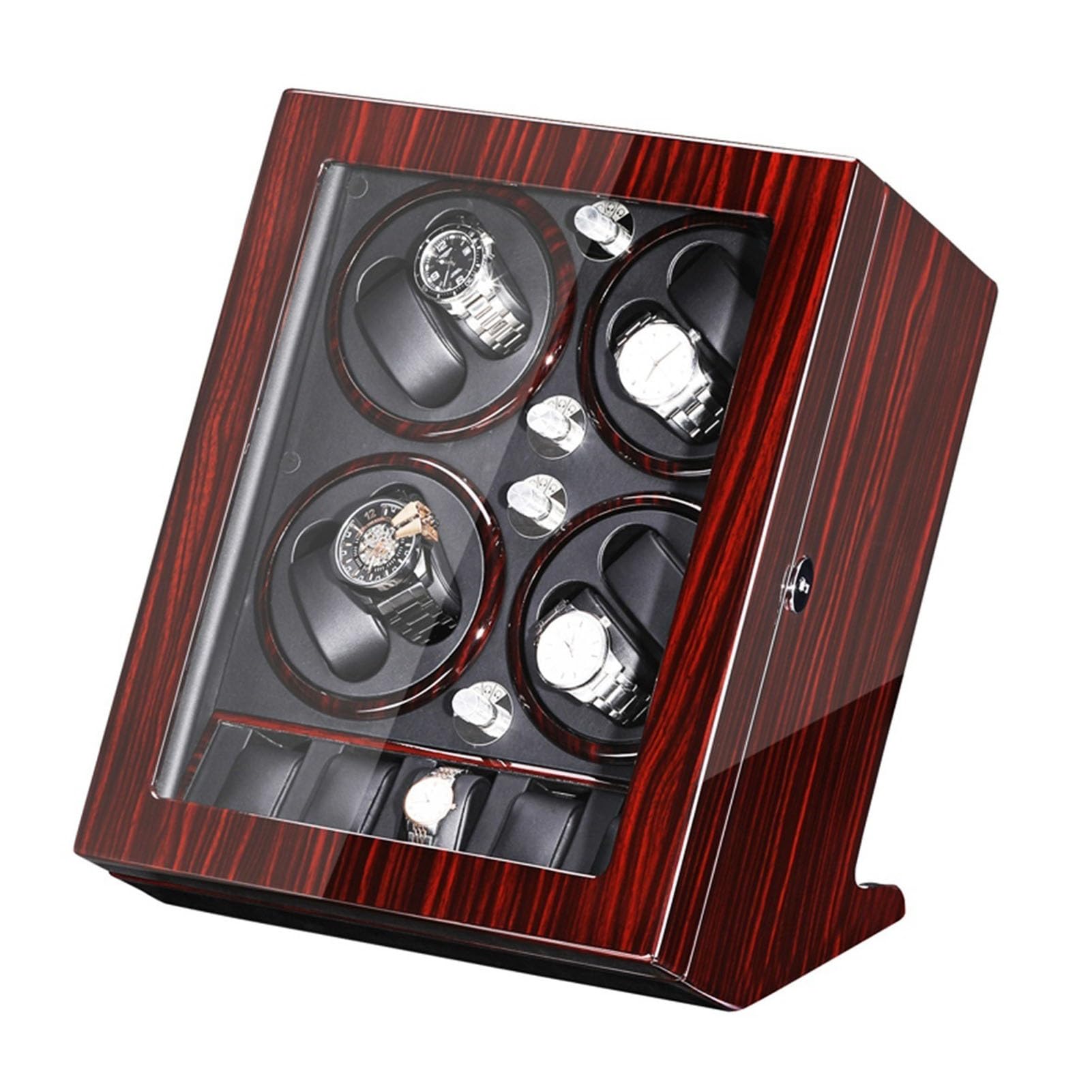 Caricatore per 8 Orologi + 5 Scomparti Extra, Guscio in Legno con Finitura Laccata a Pianoforte e Motore Estremamente Silenzioso con Morbido Cuscino Flessibile per orolog，Brown-b-8+5