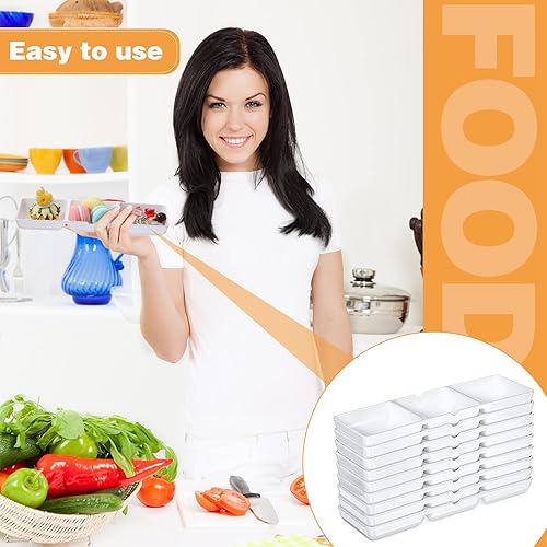 Miniatura 6 de 12 bandejas pequeñas de plástico blanco para servir aperitivos, 3 compartimentos, platos para servir, reutilizables, apilables, platos seccionales
