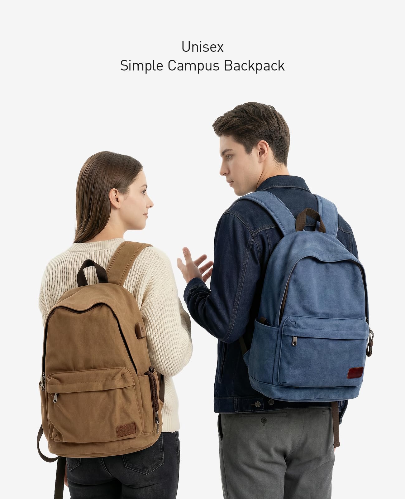 Muzee Zaino in tela con porta di ricarica USB per uomo e donna, leggero, antifurto, da viaggio, università, studente, zaino per laptop fino a 15,6 pollici, Blu, S, Casual