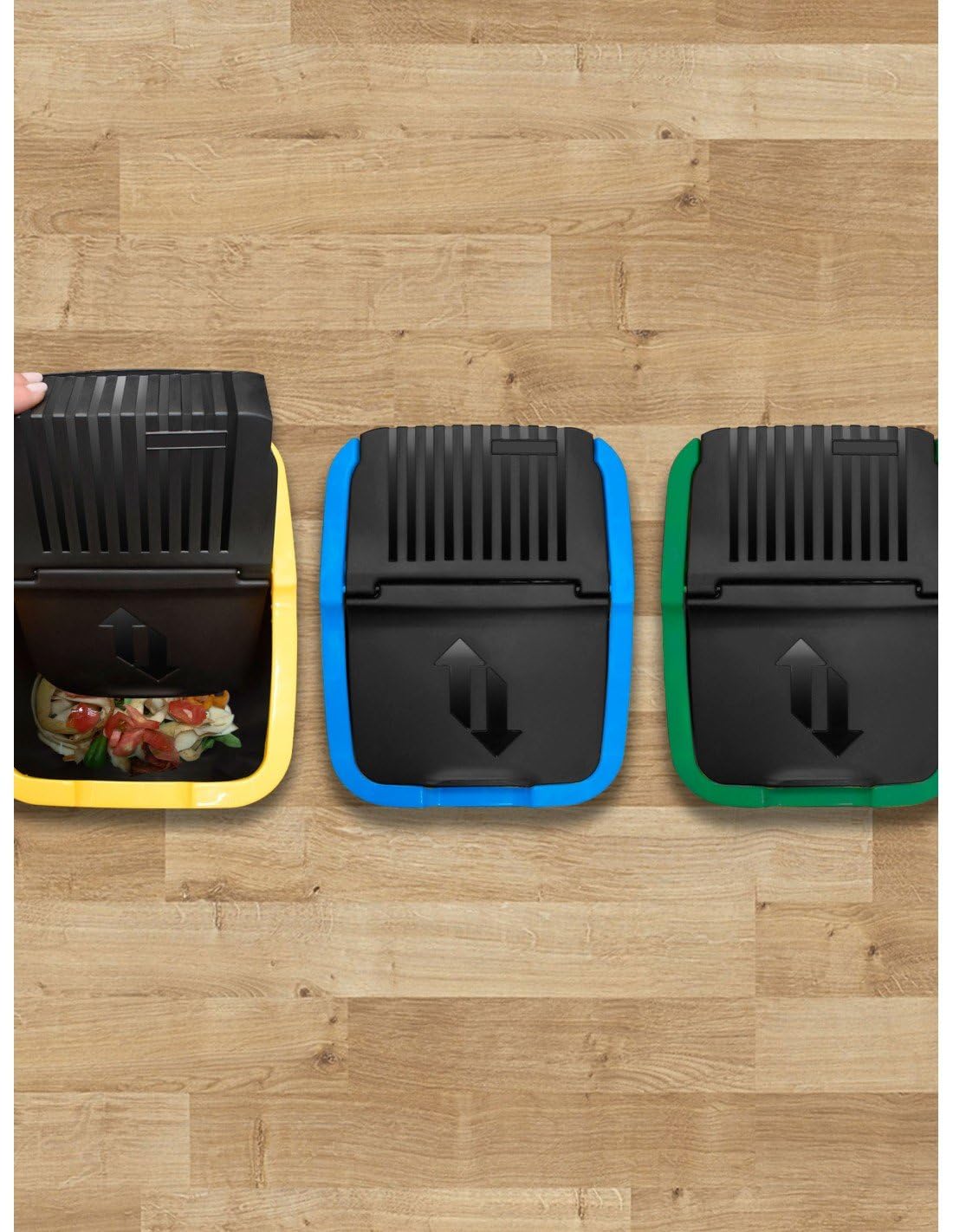 Jardin202 - Cubo Basura de Reciclaje Pack 3 Cubos de 18L y 25L con Tapa básculante de Plástico | Papelera para Reciclar | 18 L (Negro)