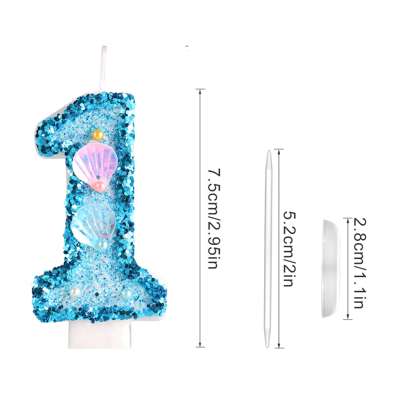 Candele Compleanno Con Numero 8 – 7,5cm Glitter Blu E Conchiglia Per Torta Sirena, Festa A Tema Mare - 4