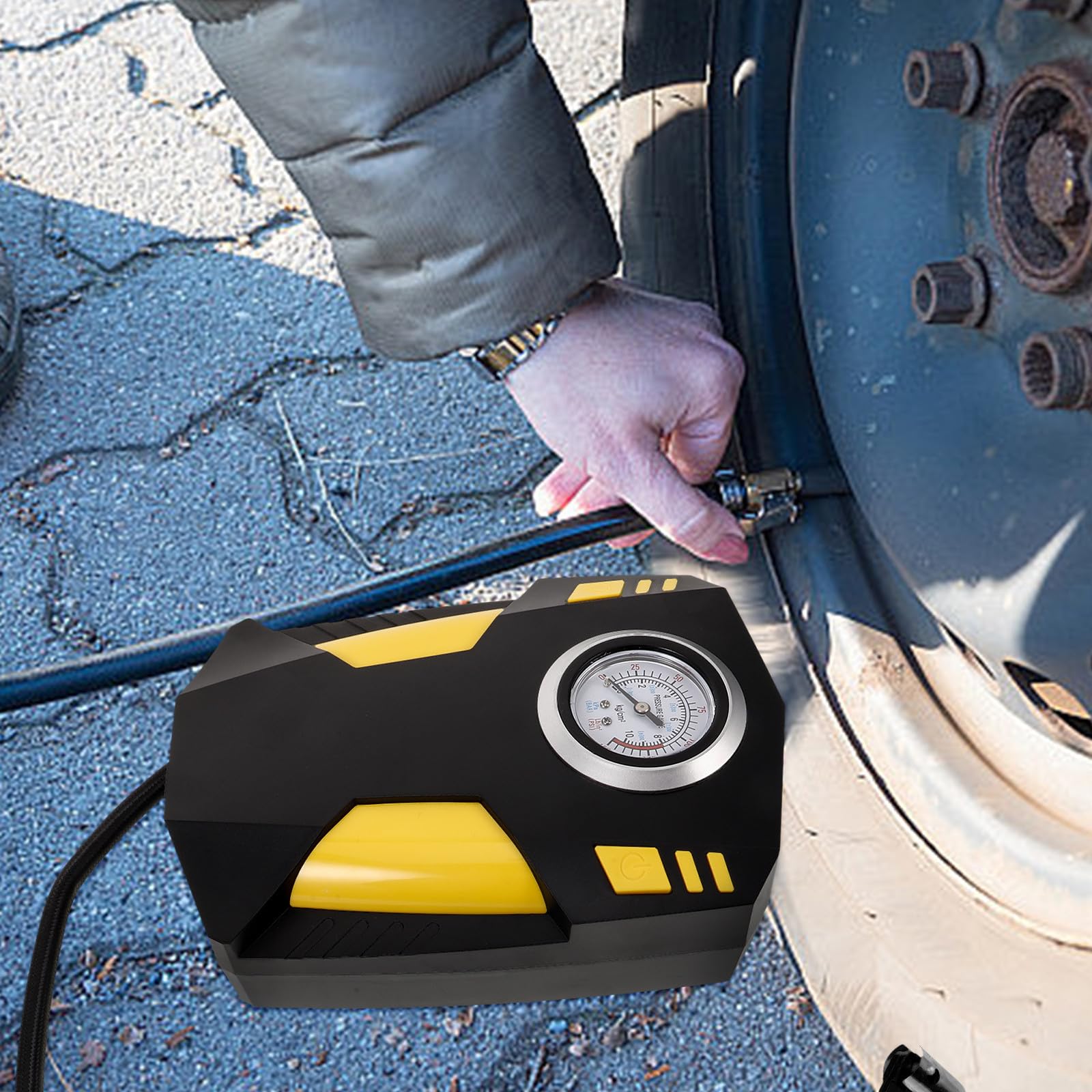 STOBAZA Compressore Aria Portatile per Auto e Moto Schermo Digitale, Pompa Elettrica per Pneumatici in ABS, Design Regolabile per Ampia Gamma di Veicoli