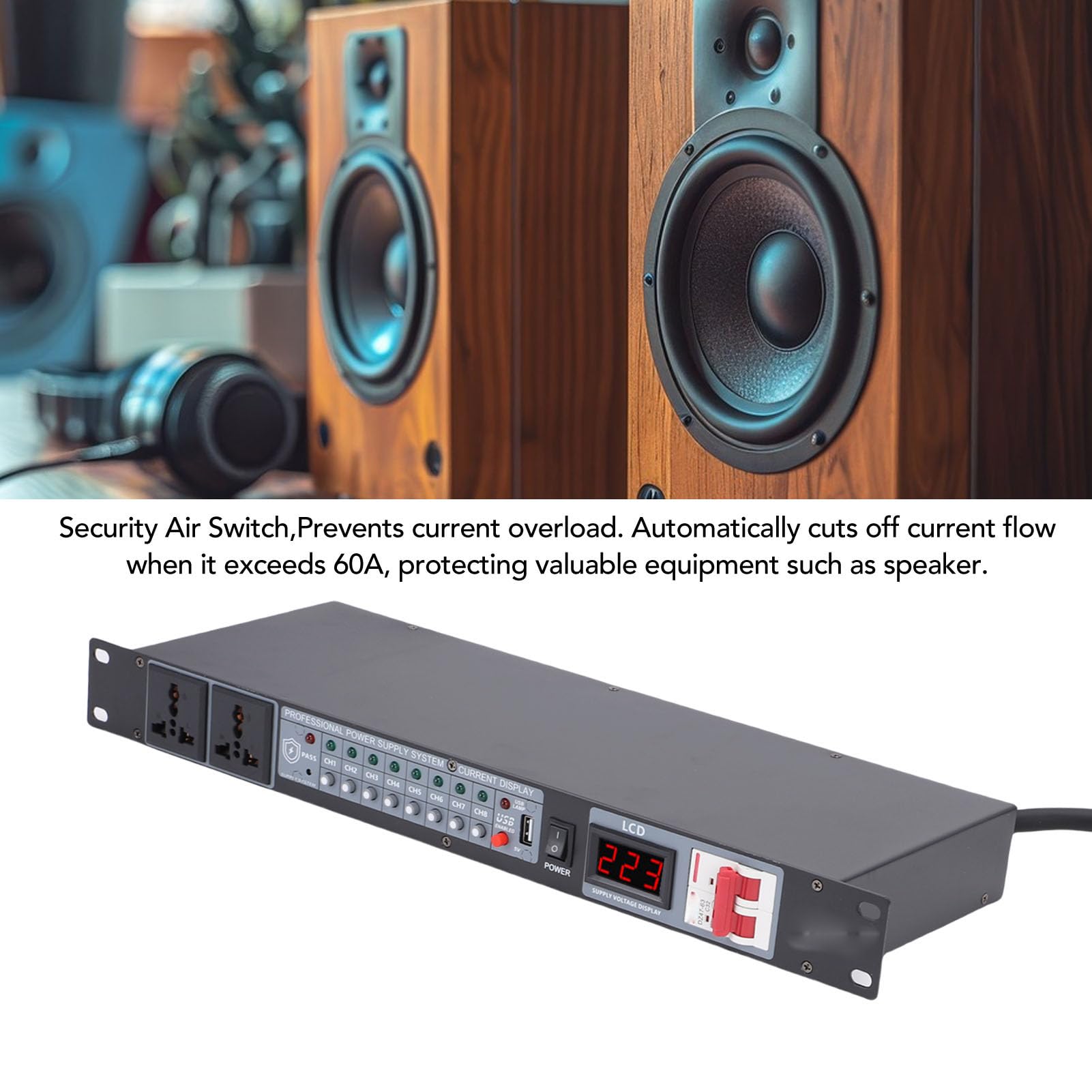 Asixxsix Power Sequencer Conditioner 10 Outlet, Rack Mount Audio Digital Power Supply Controller Regler mit Echtzeitspannung und Verzögerungsschalter für die Heimkino -Bühne (EU-Stecker)