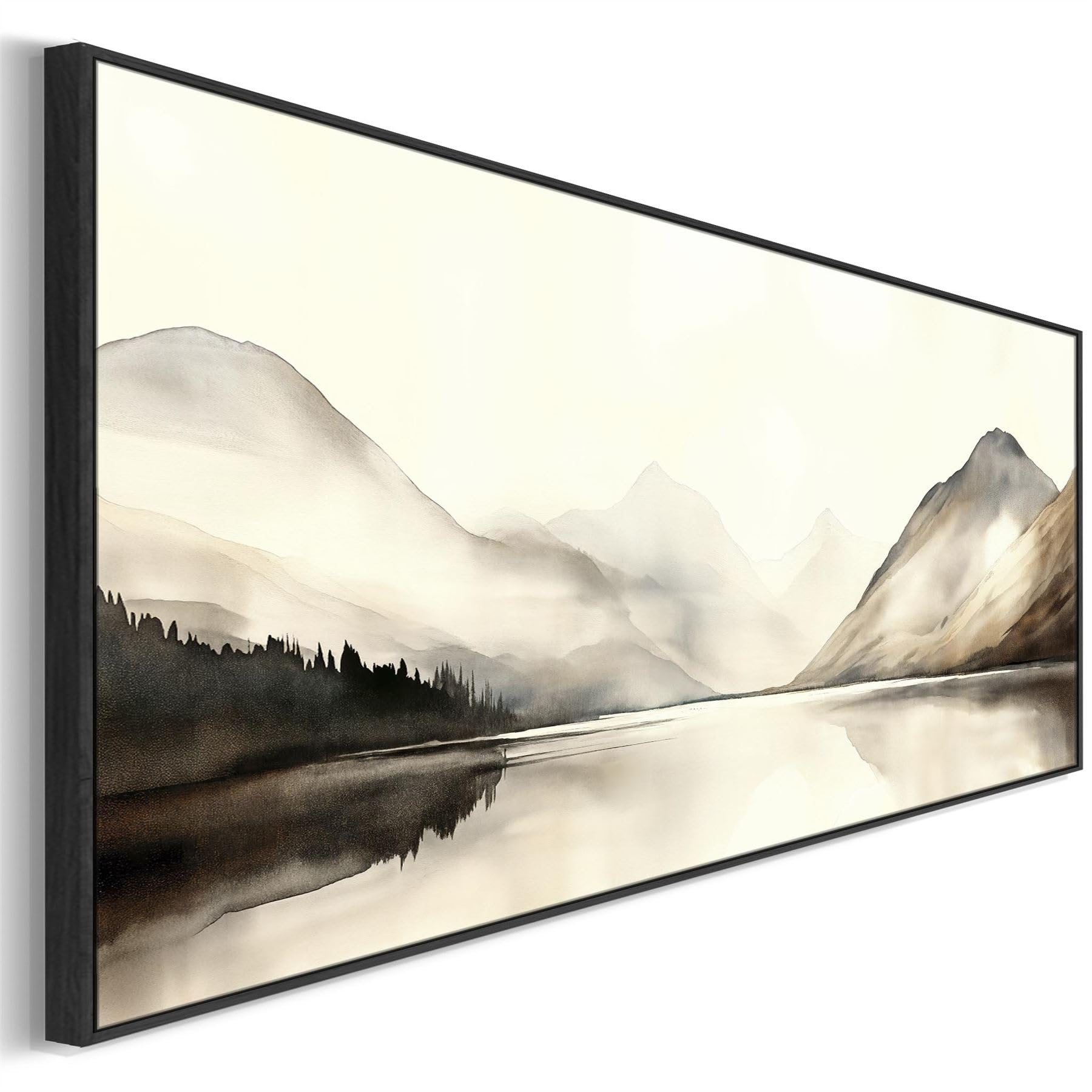 Wallfillers Neutral Beige Bedroom Wall Art Over Bed Horizontal Wide Framed Canvas Neutral Brown Panoramic (100 X 37Cm)