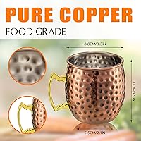 Vista 2 de Tessco Juego de 12 Tazas Moscow Mule de 16 oz, Juego de Tazas de Cobre, Tazas de Acero Inoxidable Plateadas en Cobre Martillado 304 para Bebidas