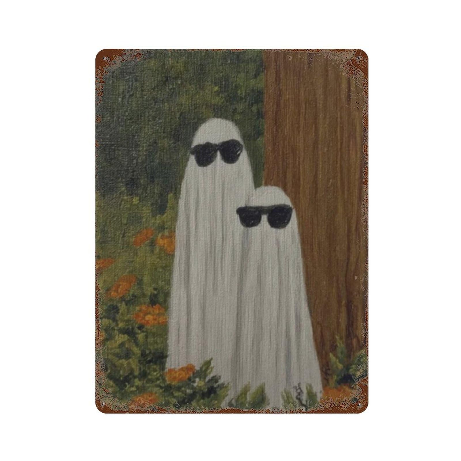 xiaoxiaoshen Cool Ghosts Funny Halloween Retro Spooky Whimsical Ghost Painting Quirky Wall Decor Art Metal Tin Poster Modern Home Decor Art Home Bar Shop Decorations Vintage Sign 40x30cm