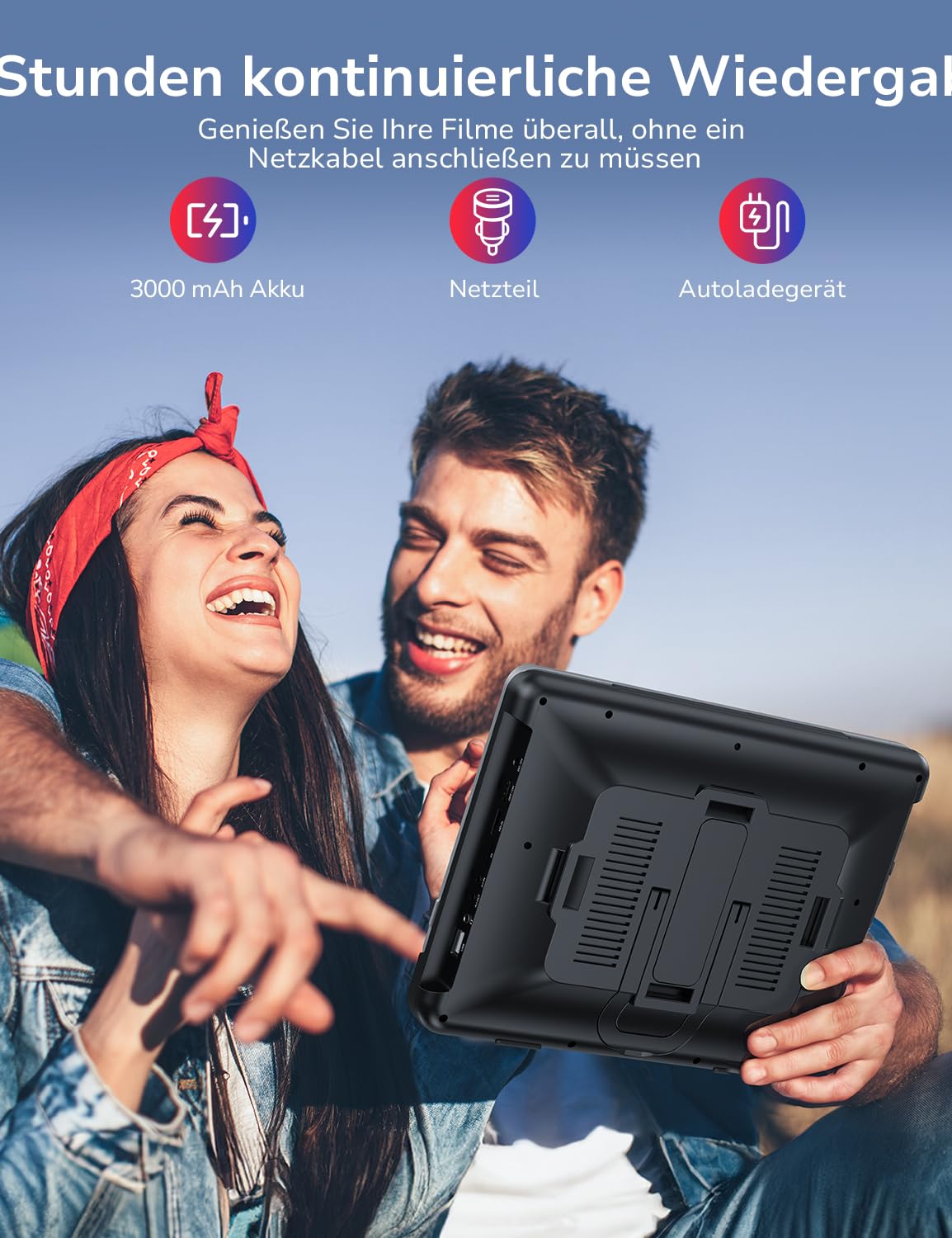GOnavidio 12" DVD Player Auto 2 Bildschirme, 5 Stunden Wiederaufladbar Kopfstütze für Auto mit 1080P HDMI-Eingang, Kopfhörern, unterstützt USB/TF-Karte, Sync Screen, regionsfrei, letzter Speicher