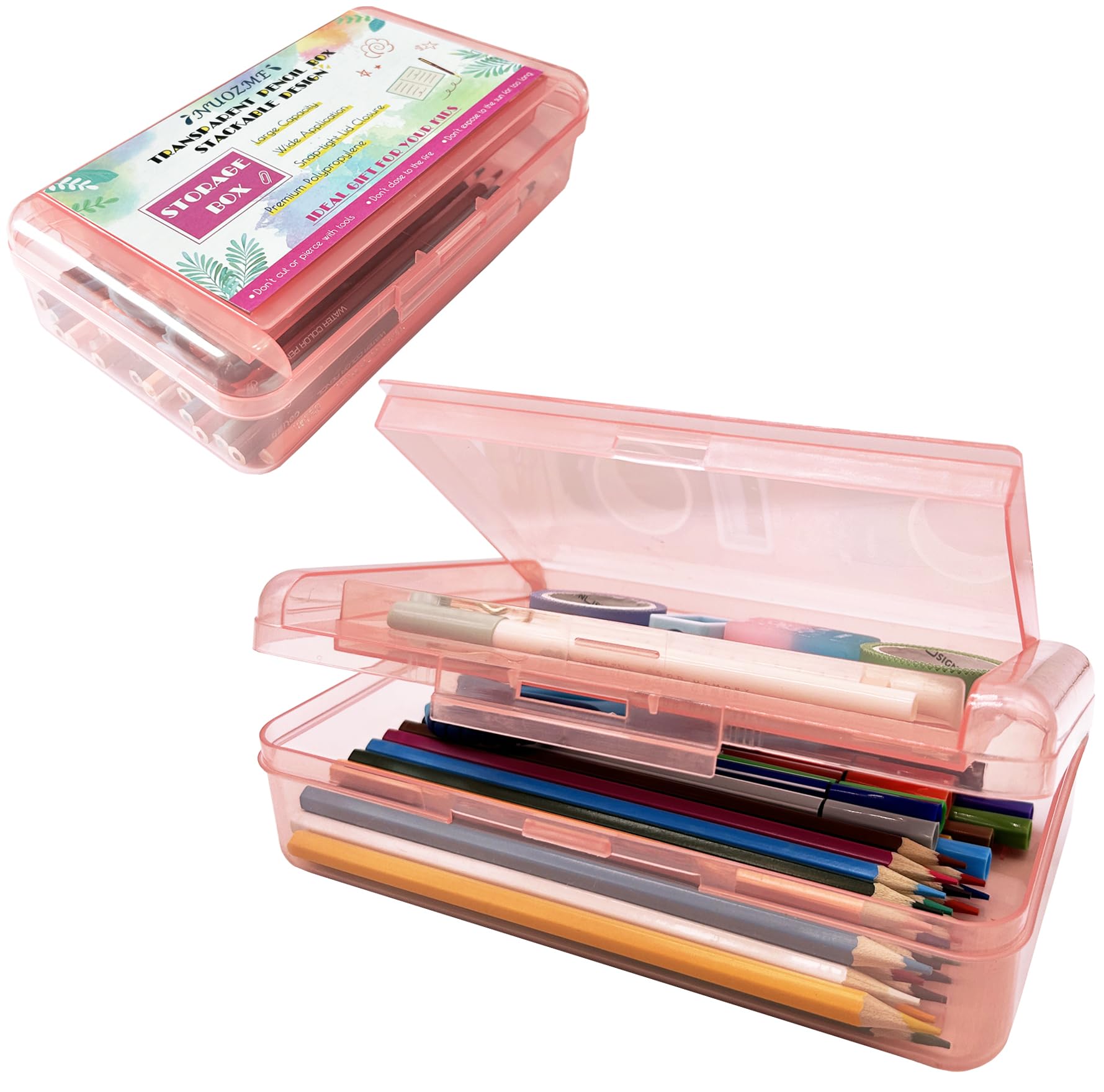 Double Layer Large Capacity Pencil Box,Plastic Translucent Pencil Box, Hard Pencil Cases with Snap-Tight Lid for Pens, Pencils, School Supplies,Office Supplies, 1 Pack