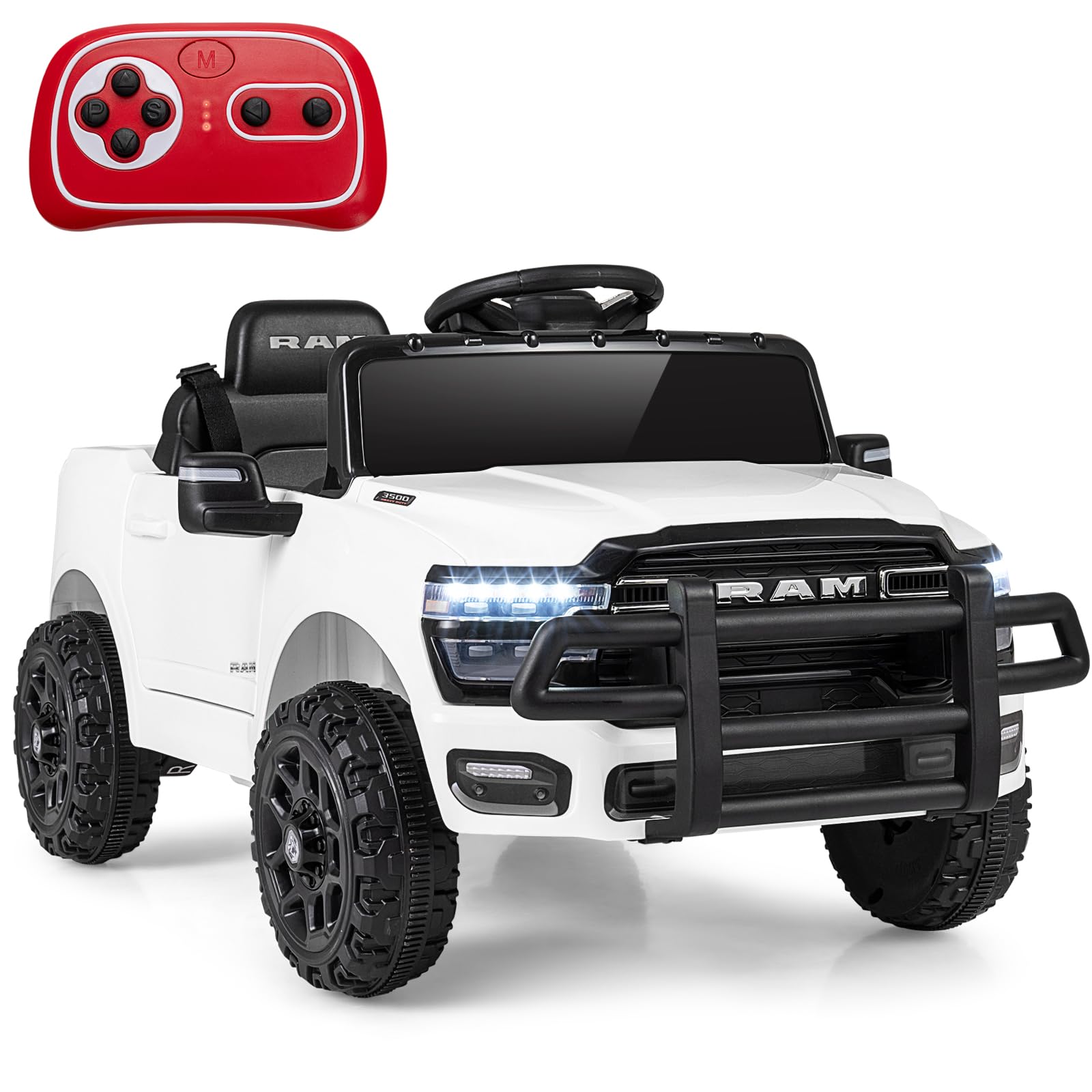 COSTWAY 12V Kids Ride on Car with Remote Control, Lights (White)