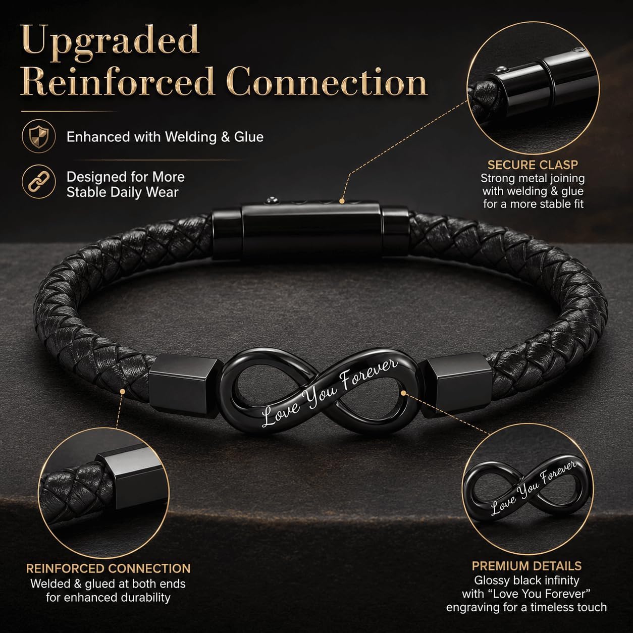 Coolvy To My Man Straighten Your Crown Bracelet for Husband Boyfriend Mens Braided Leather Bracelets Valentine Birthday Christmas Gifts for Him