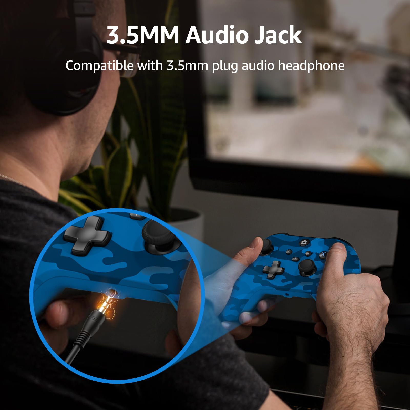 GMVOX Wireless Controller for X-BOX, Gaming Controller Support Turbo/3.5MM Audio Jack/Dual Vibration, Controller Compatible with X-BOX One/ One S/X, X-BOX Series S/X, PC, IOS, Android Platforms,with 2.4g Adapter(Blue Camo) - Xbox Series X/S - Very Good - Used Controller - Image 7