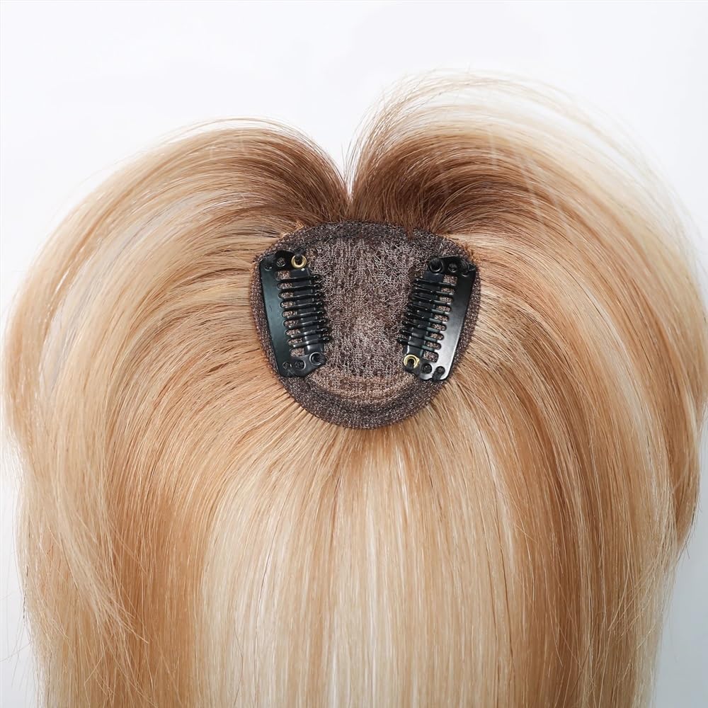 Pony Echthaar Topper mit Pony für Frauen 3D Luftig für Haarausfall 25 cm Frisur (Dark Brown)