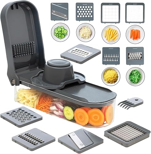 Miniatura 2 de Picador de verduras 6 en 1 resistente y cortador de mandolina Cortador de cebolla de 6 hojas con recipiente de almacenamiento Herramienta