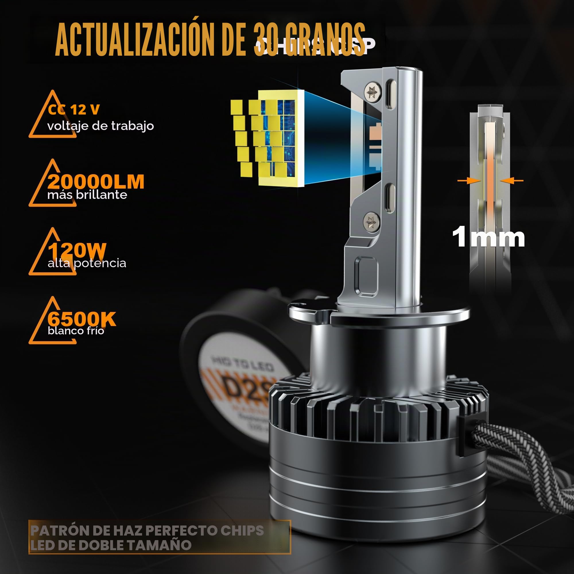 D-Lumina Bombillas LED D2S,120W 20000LM 6500K,Color Blanco Extremadamente Brillante para Faros de Coche, Antierror Canbus, Sustituye a Las Bombillas Xenon HID OEM Plug and Play,2 Piezas