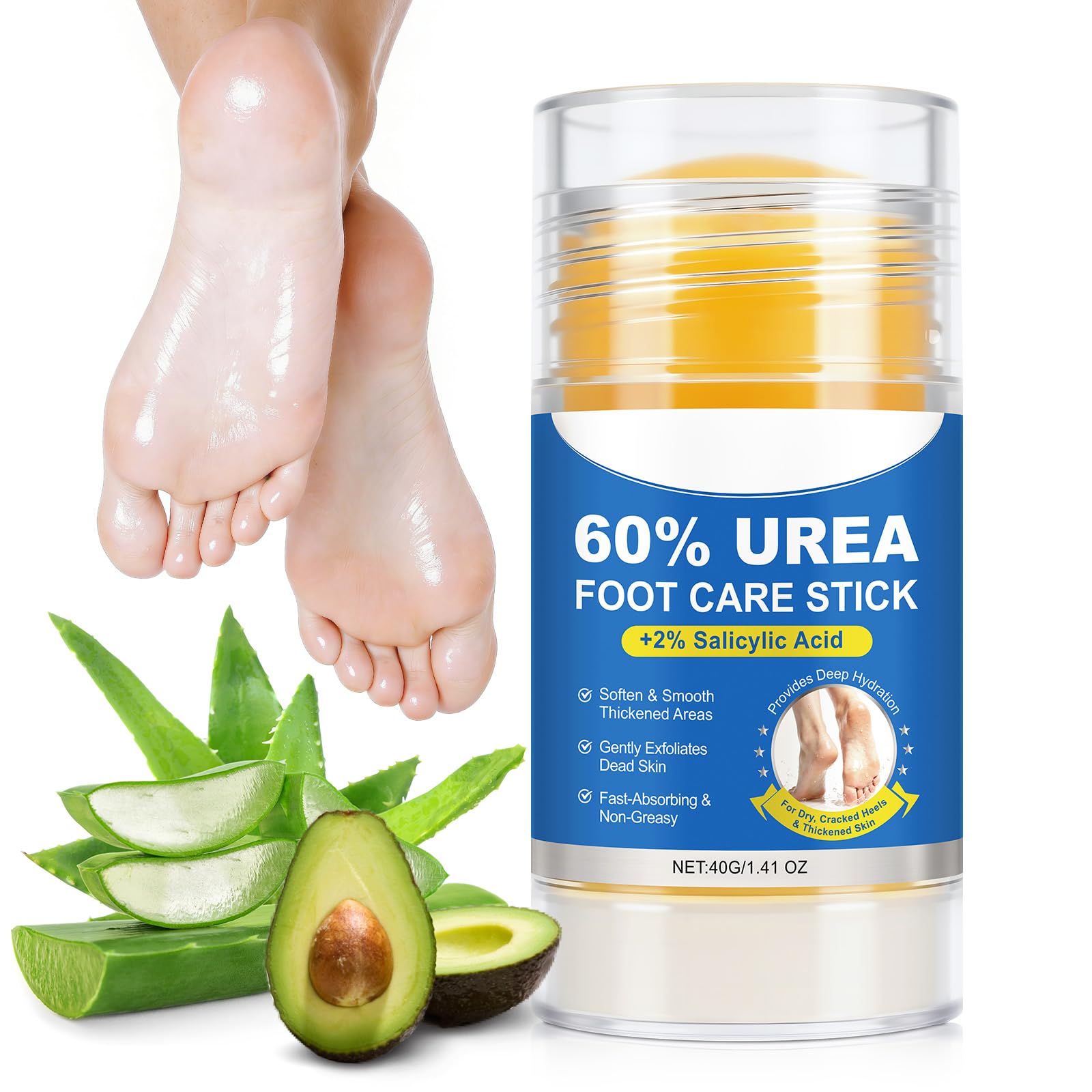 ABOUME 60% Urea Foot Care Stick with 2% Salicylic Acid, Urea Foot Cream for Dry Cracked Feet, Knees, Elbows, Avoid Frostbite, Heel Balm for Callus Remover & Dead Skin Softener (1PCS)