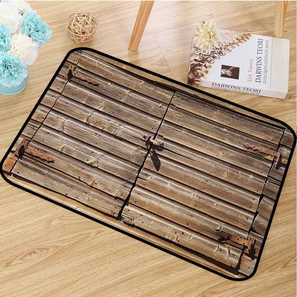 hengshu Rustic Inlet Outdoor Door mat Old Wooden Aged Barn Door with Padlock Abandoned Vintage Farmhouse Rural Village Photo Catch dust Snow and mud W31.5 x L47.2 Inch Brown