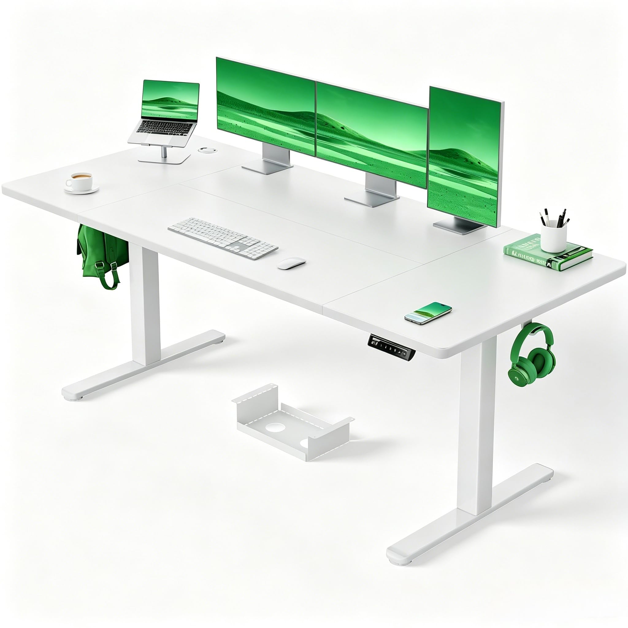 Marsail Escritorio Elevable Eléctrico 180x80,MAX 100 kg, Estructura Metálica Reforzada, Tablero de Cuatro Partes, Motor sin Escobillas, Silencioso, Escritorio Ajustable para Oficina en Casa y Gaming