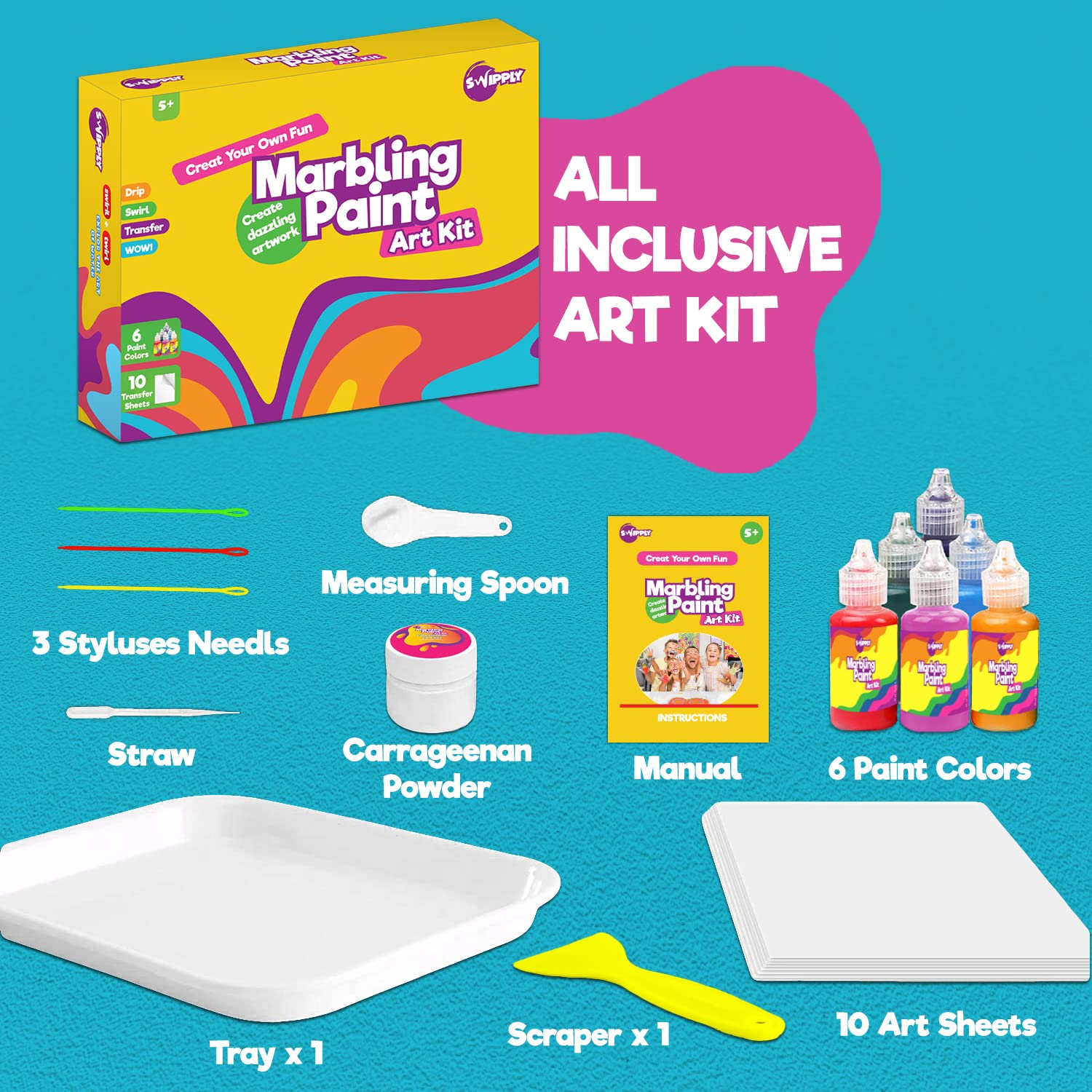 Swipply Marbling Paint Arts and Crafts Kits 6 Watercolor Marble